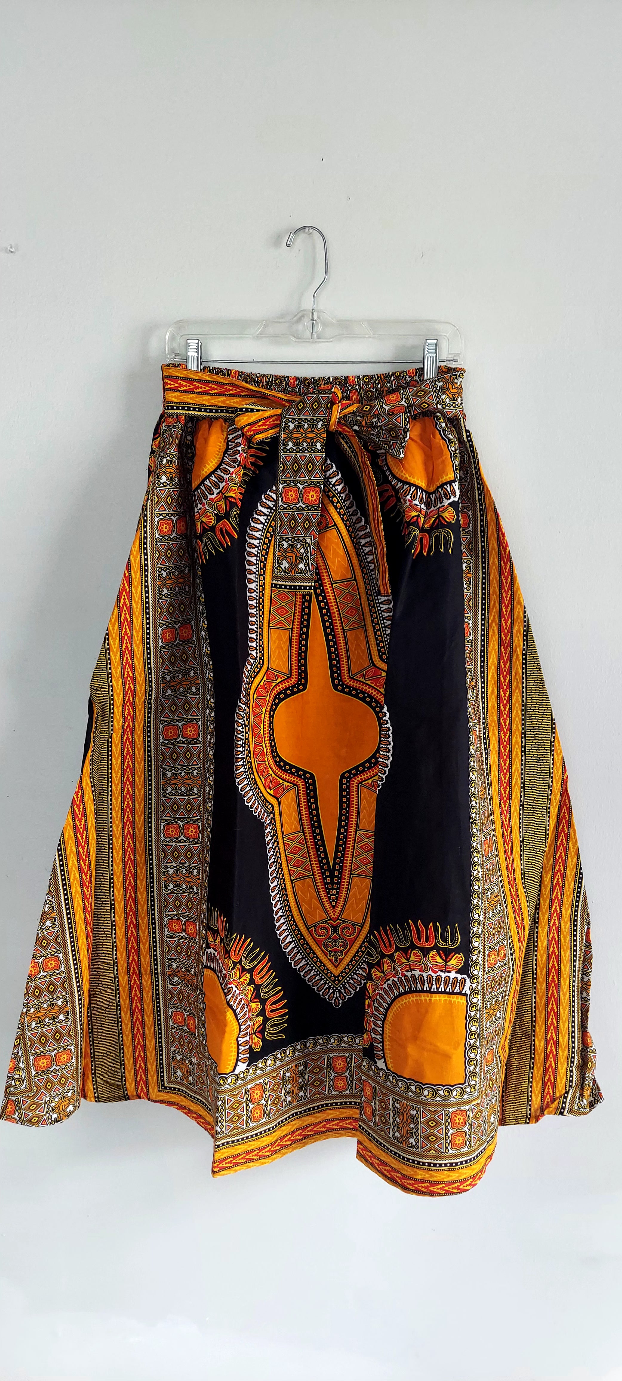 Women Long Dashiki Print Skirt - 6011D Orange
