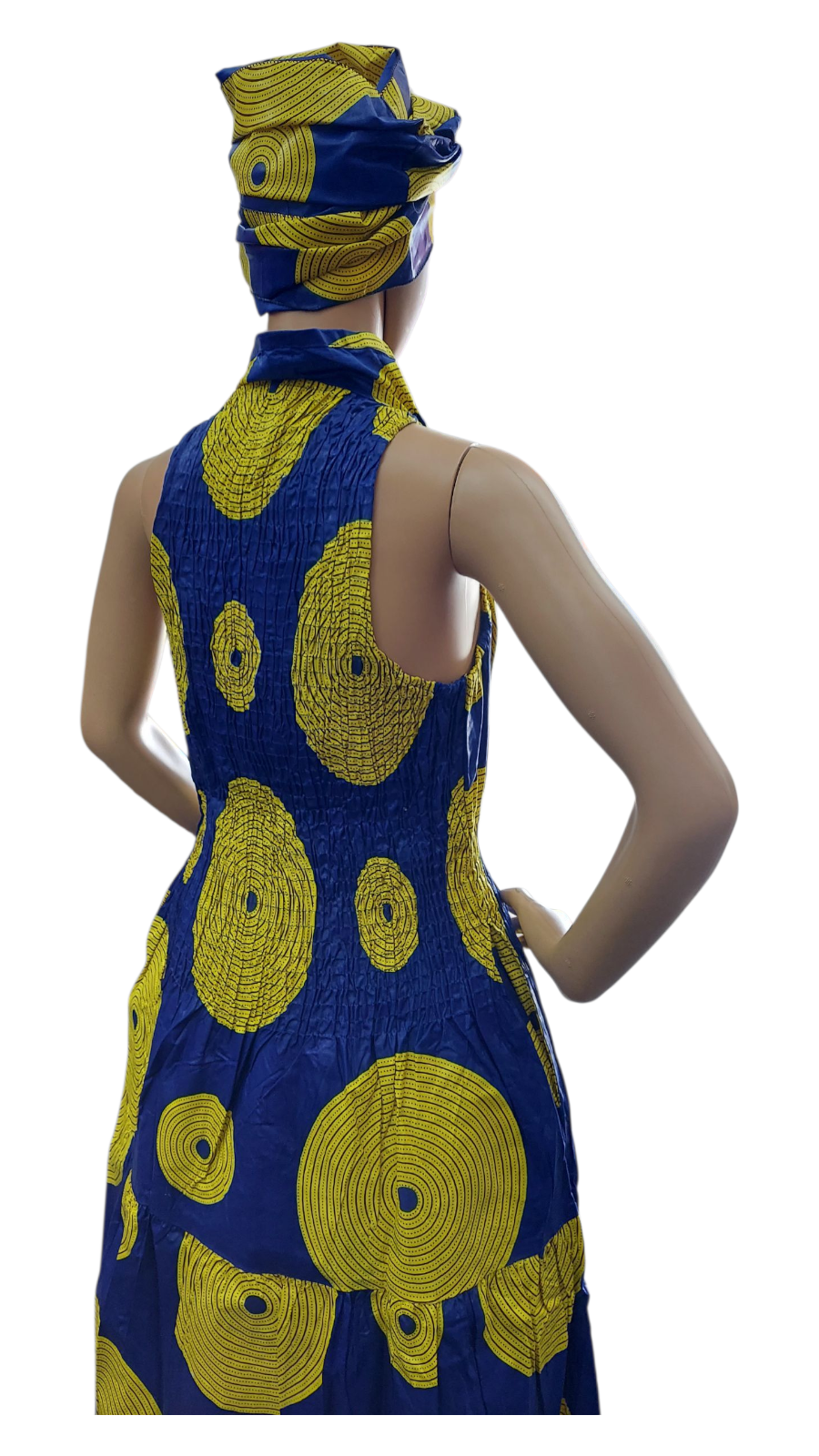 Smocked Halter Dress With Scarf Yellow Circle - 3028L