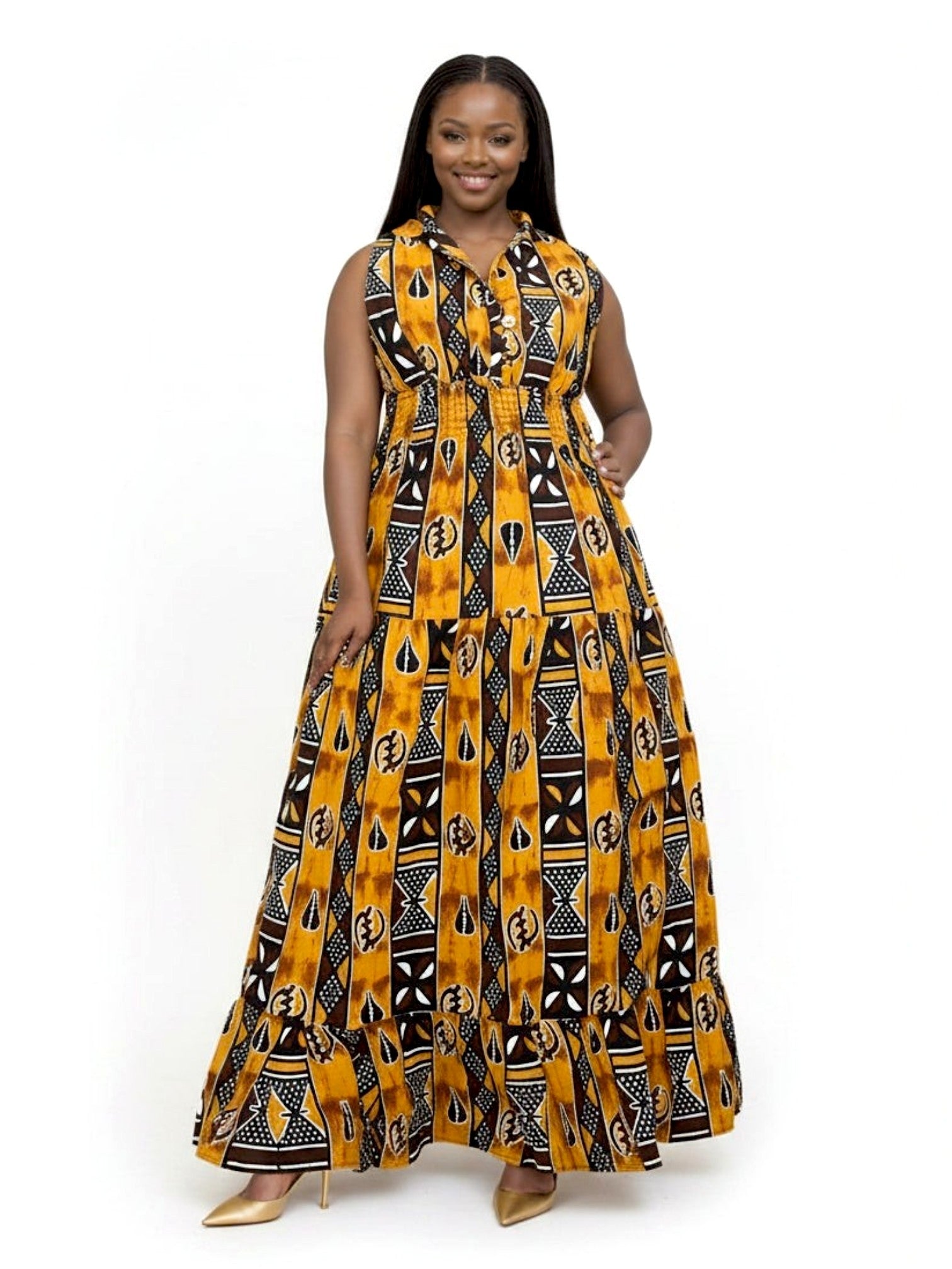 Long Smocked Dress With Scarf 5005-587