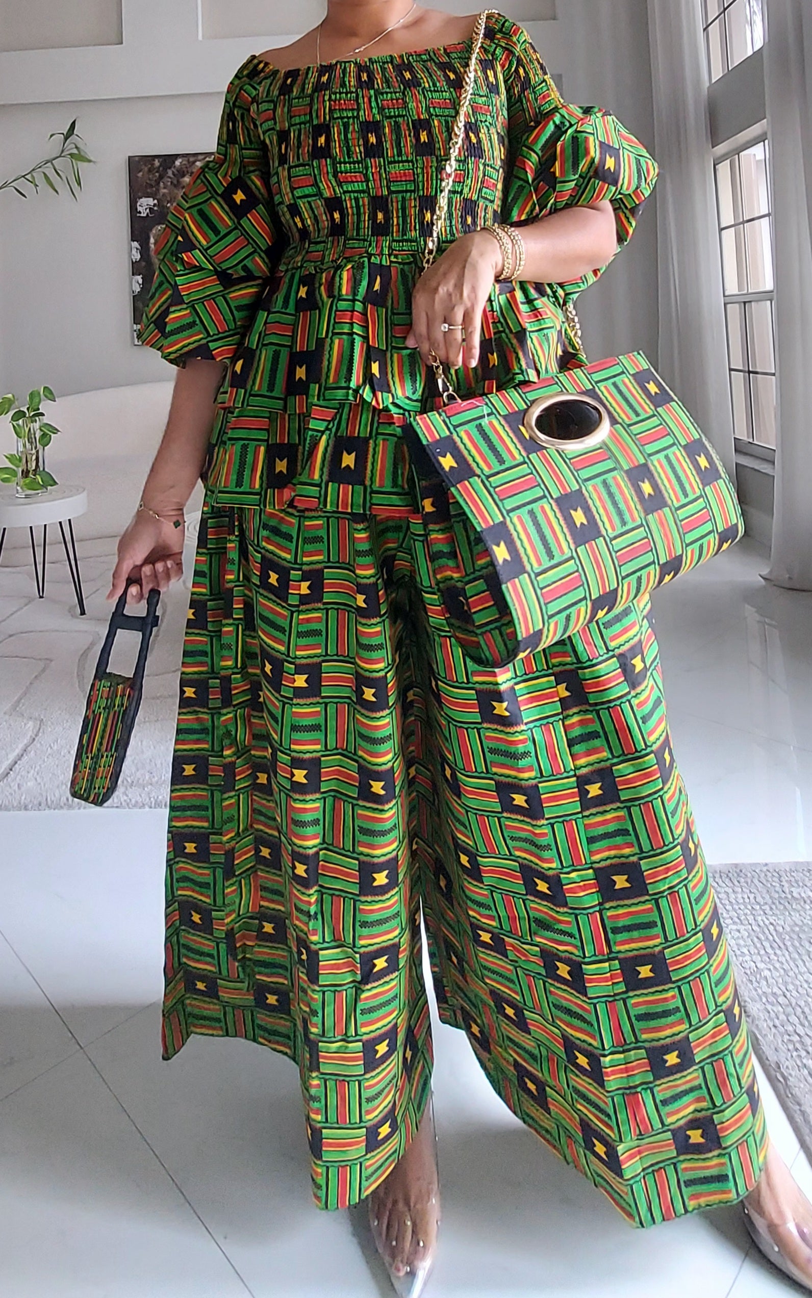 5-Piece African Ankara Pant Set Heratige Kente Mix - 019-PS14F