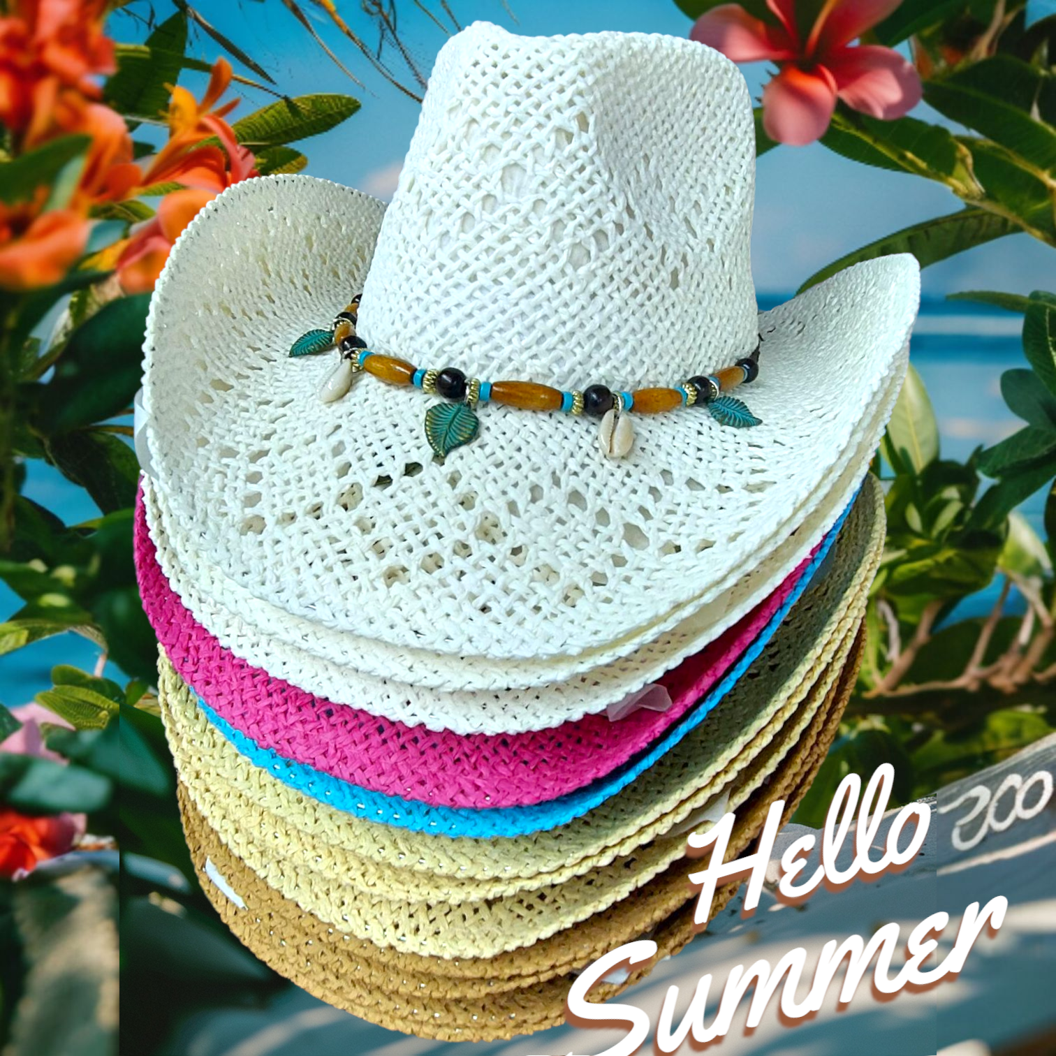 Cowgirl Straw Hat / Pack of 12 Western Hat- Cowrie Shell 2