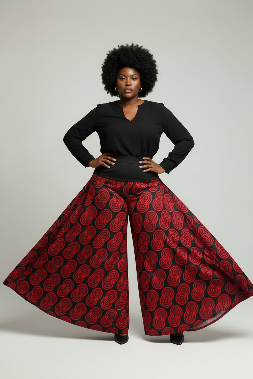 701 Women Palazzo Pant / Wide Leg Pant - Red Print 52