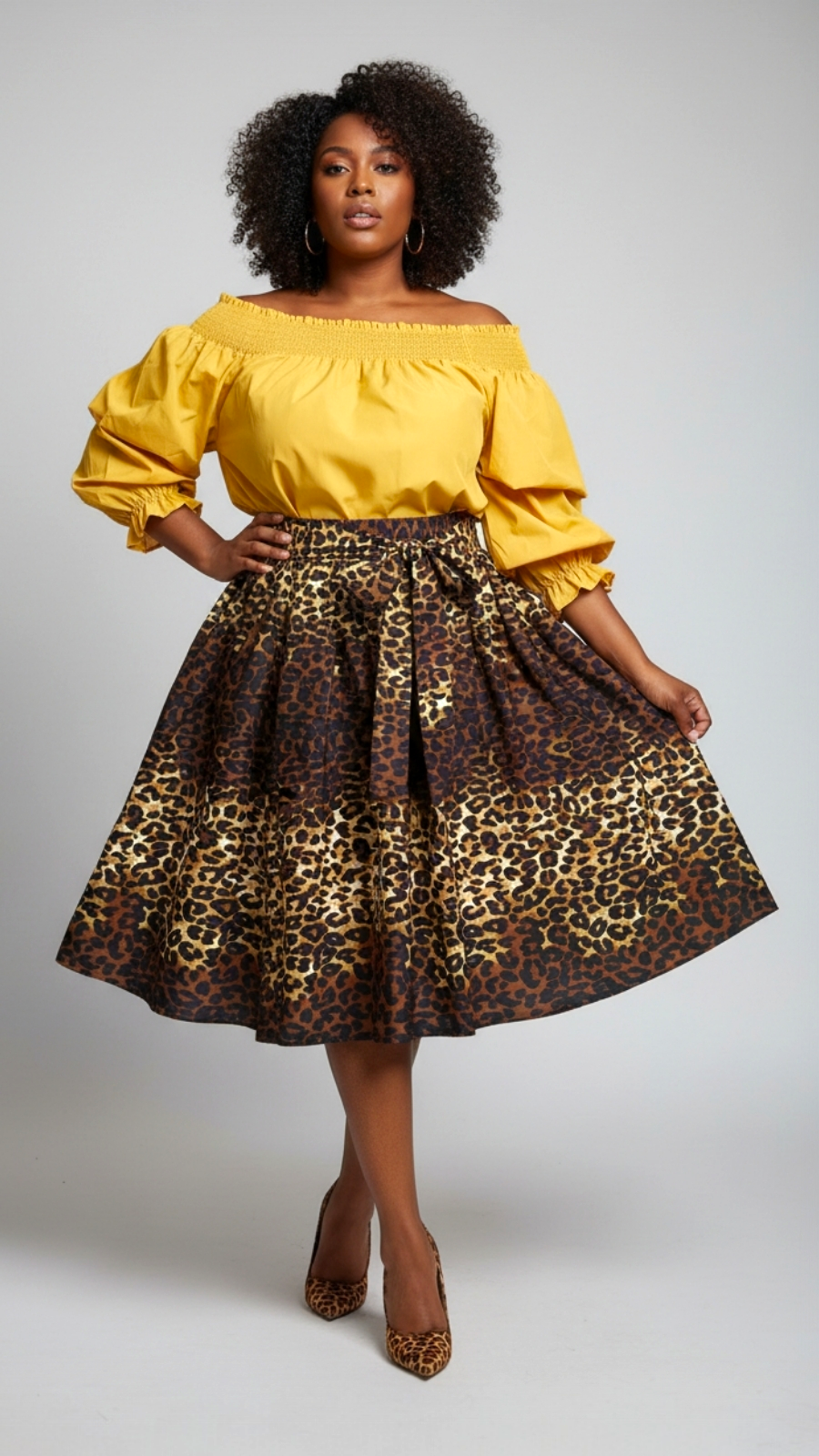 Woman Mid Length Skirt - Brown Animal Print AA530