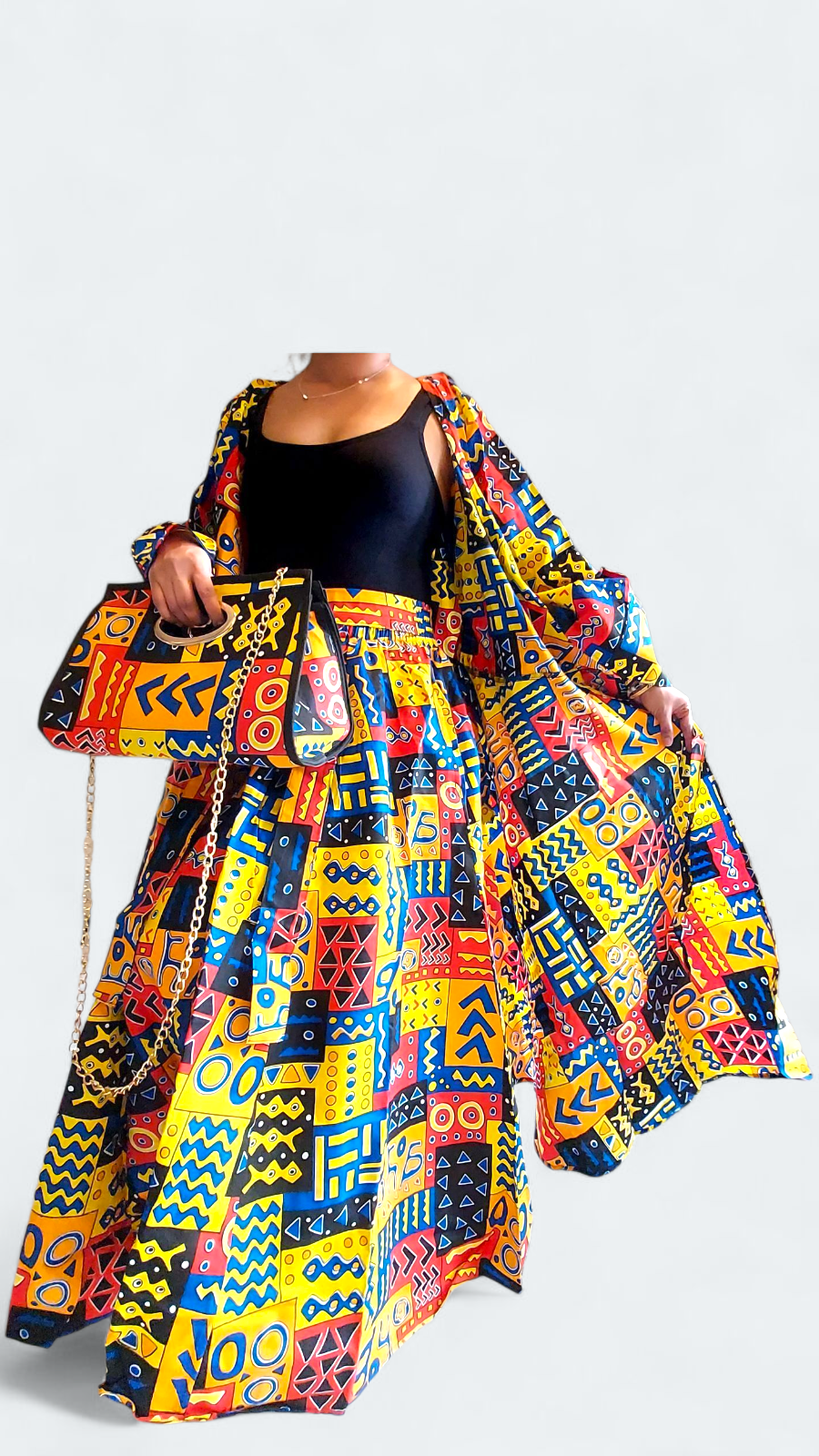 3pcs Set Maxi Skirt Pocketbook wrap Dress 746 D