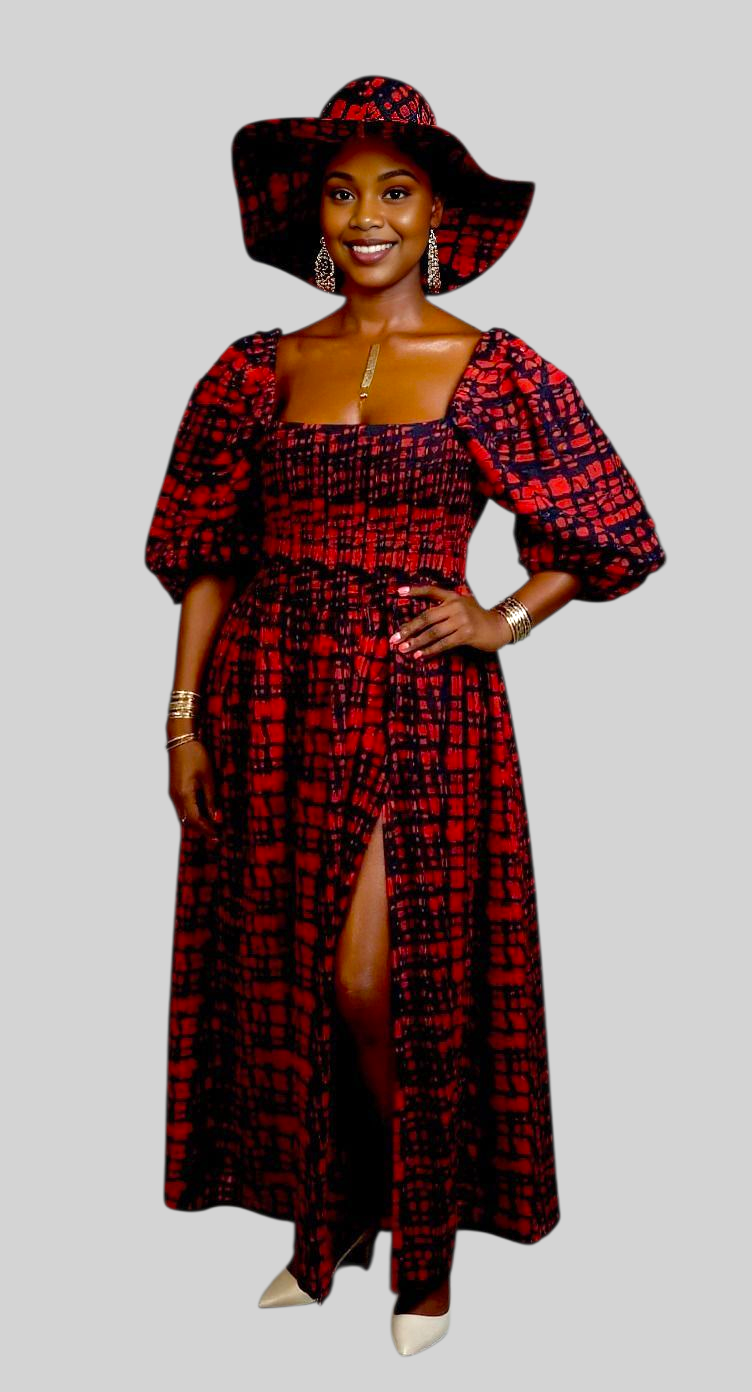 Maxi Slit Dress with Hat & Scarf Set SD01 Red