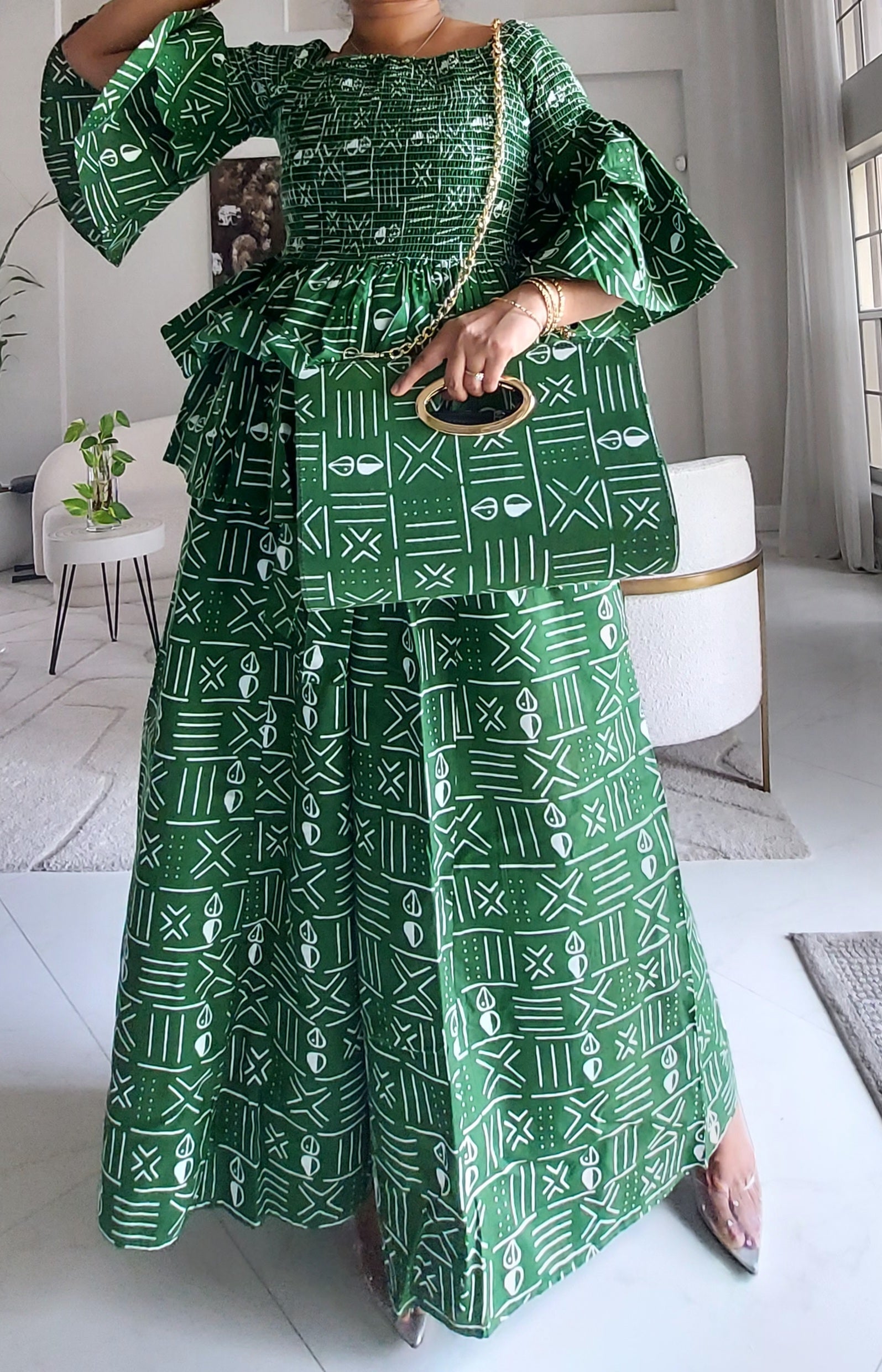 5-Piece African Ankara Pant Set Emerald - 019-PS14C