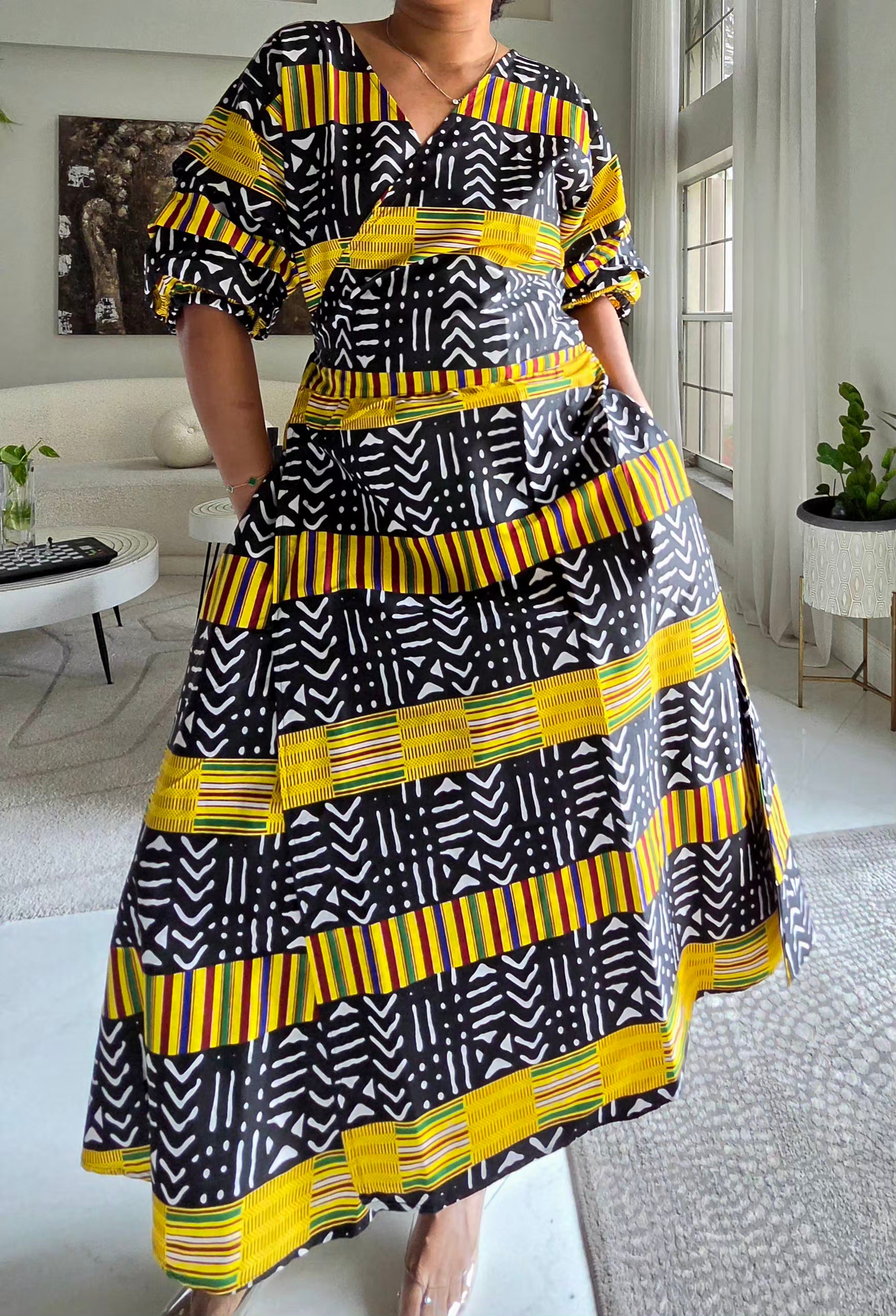 746 Wrap Dress With Puffed Sleeves Print 850