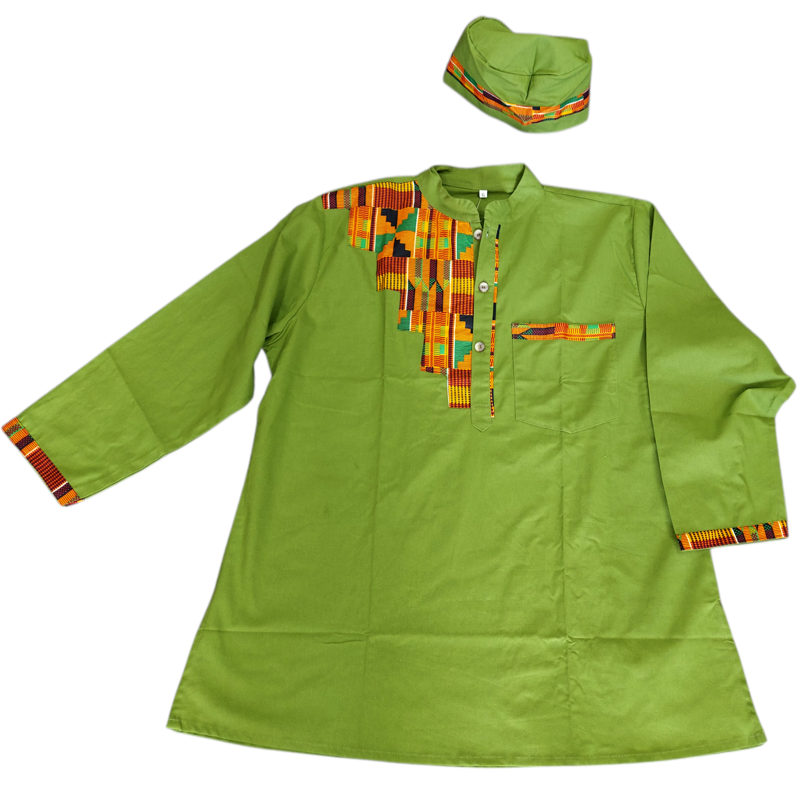 Men’s 3-Piece Traditional Set – Kufi Hat, Tunic Shirt & Long Pant
766 Green