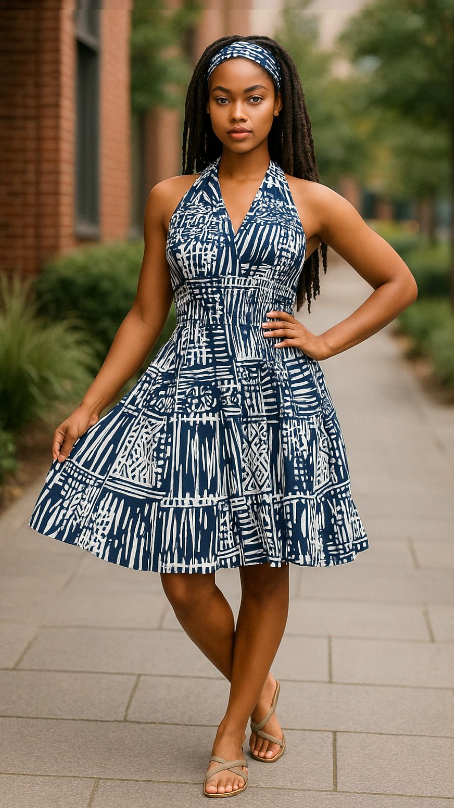 5006 - Woman's Mid-Length Smock Dress With Scarf