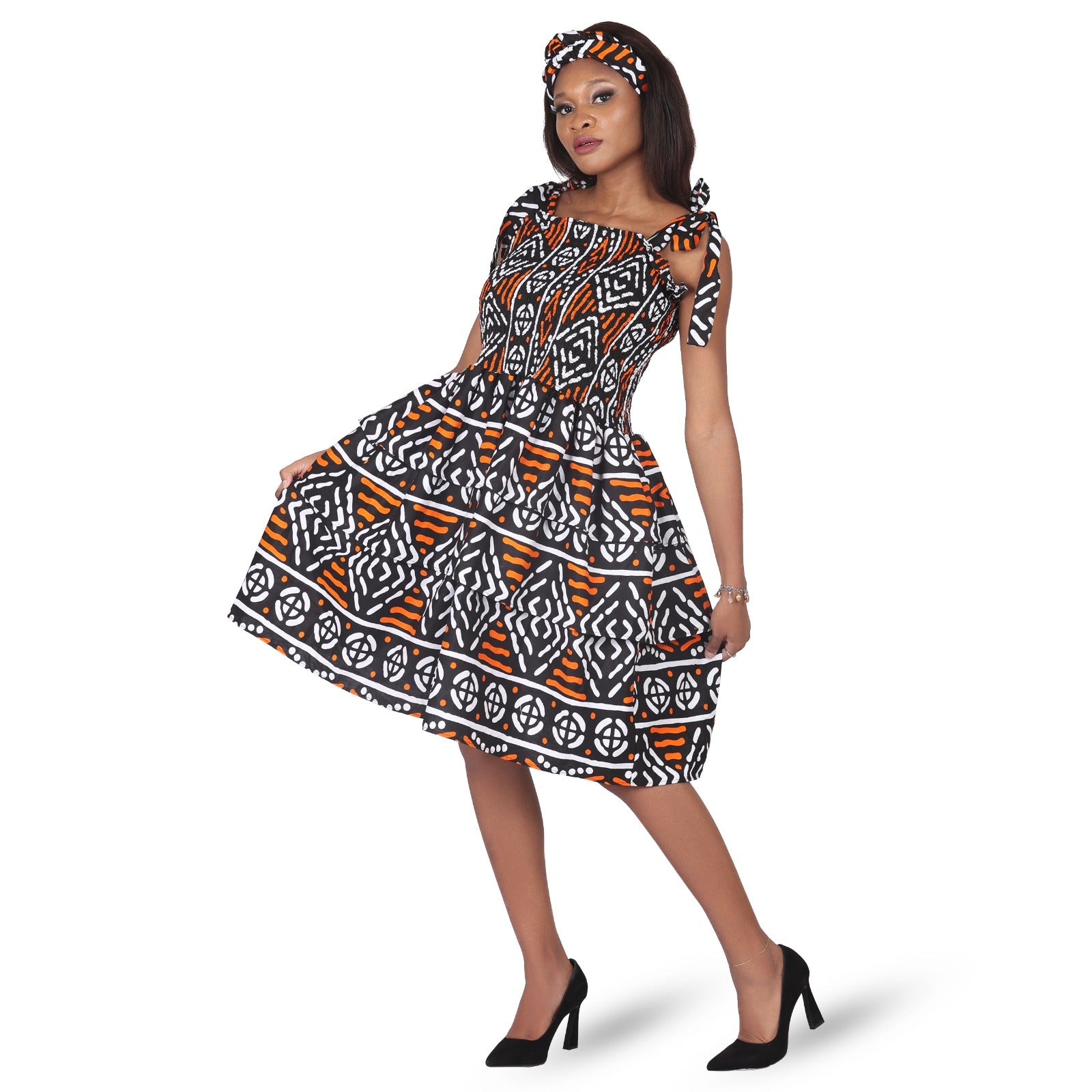 Flounce Dress/Shoulder Straps /African Anarka  Print KVZ66