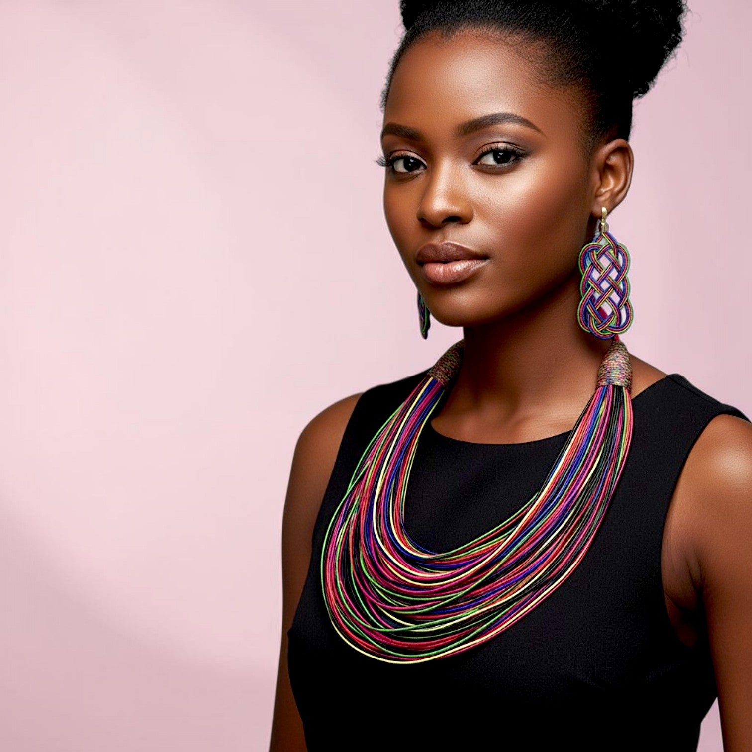 Rope Layered Necklace & Earrings Set Rainbow