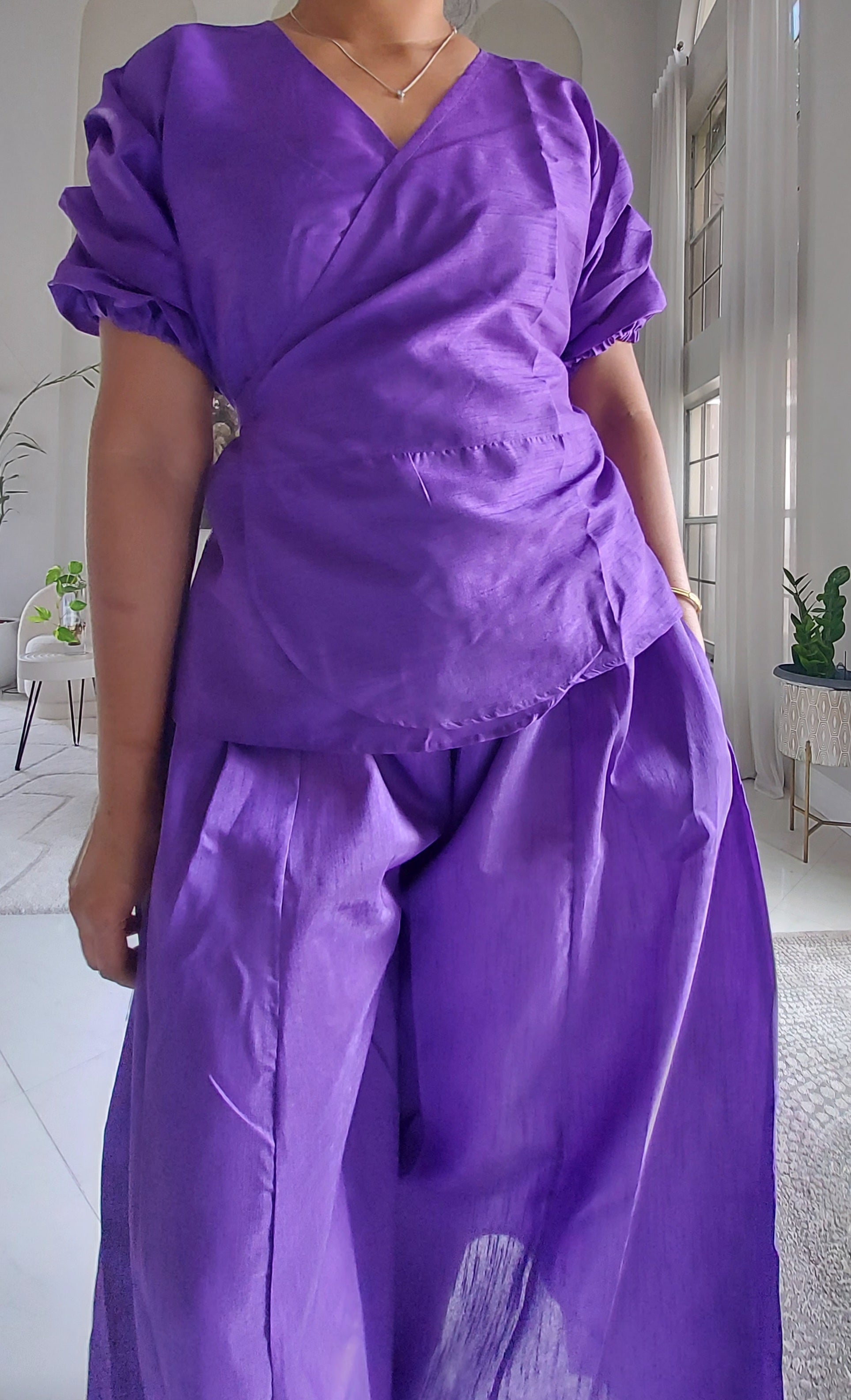 Faux Silk Palazzo Set Purple - 4196
