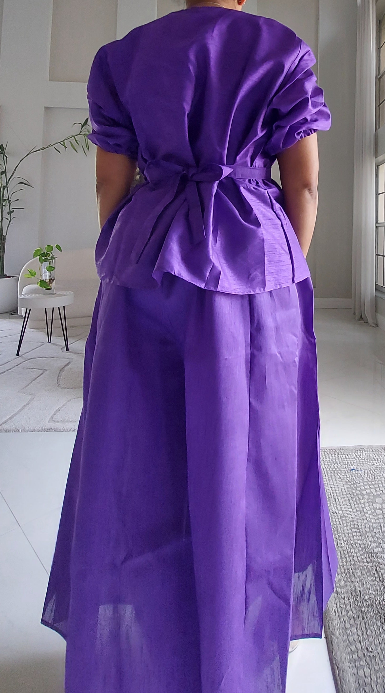 Faux Silk Palazzo Set Purple - 4196
