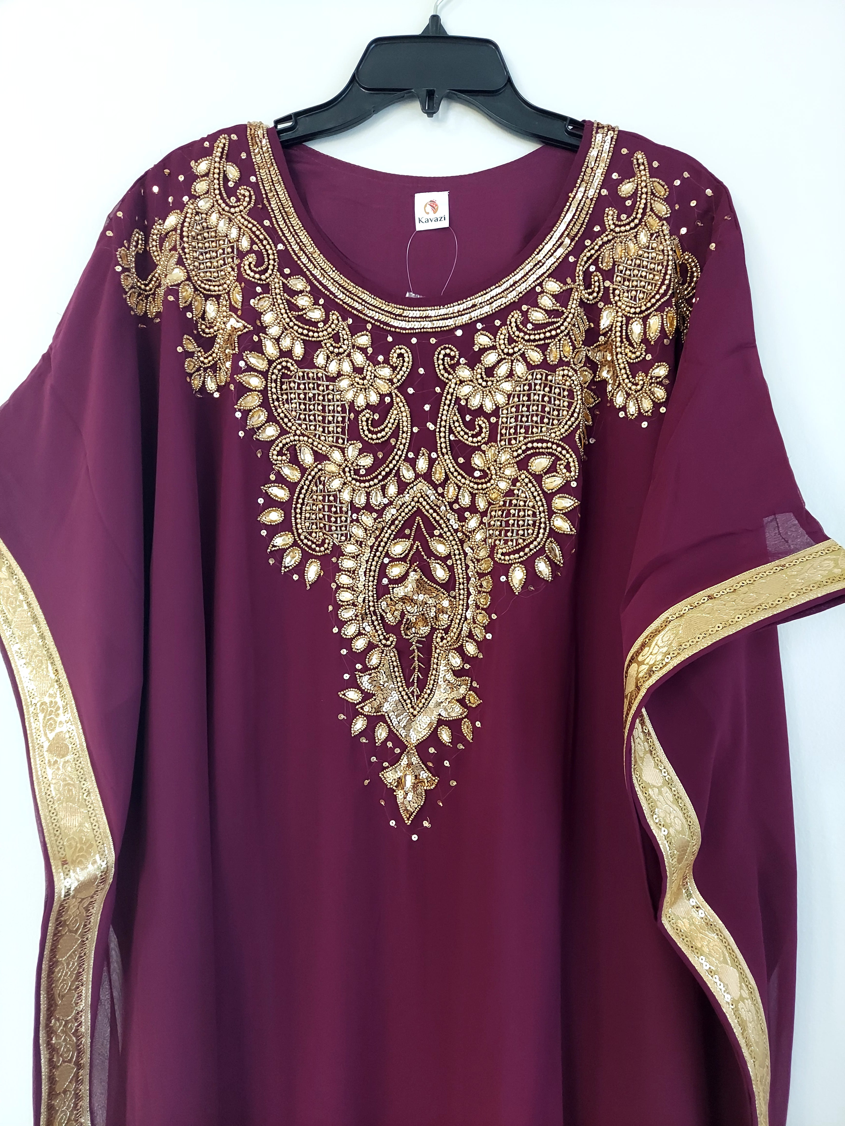 Beaded kaftan Dress With Gold Border J103