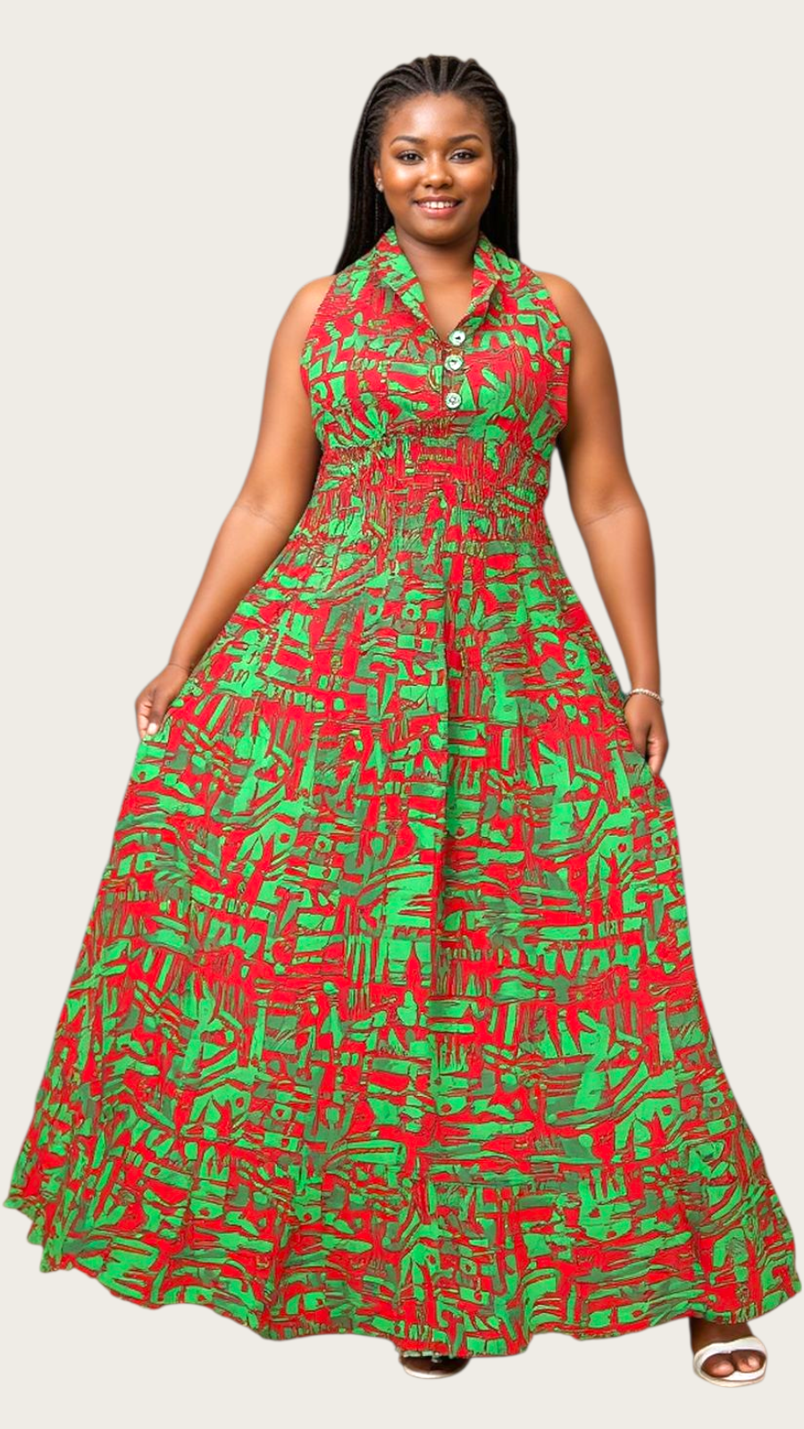 5005 Long Smocked Dress With Scarf Print 661