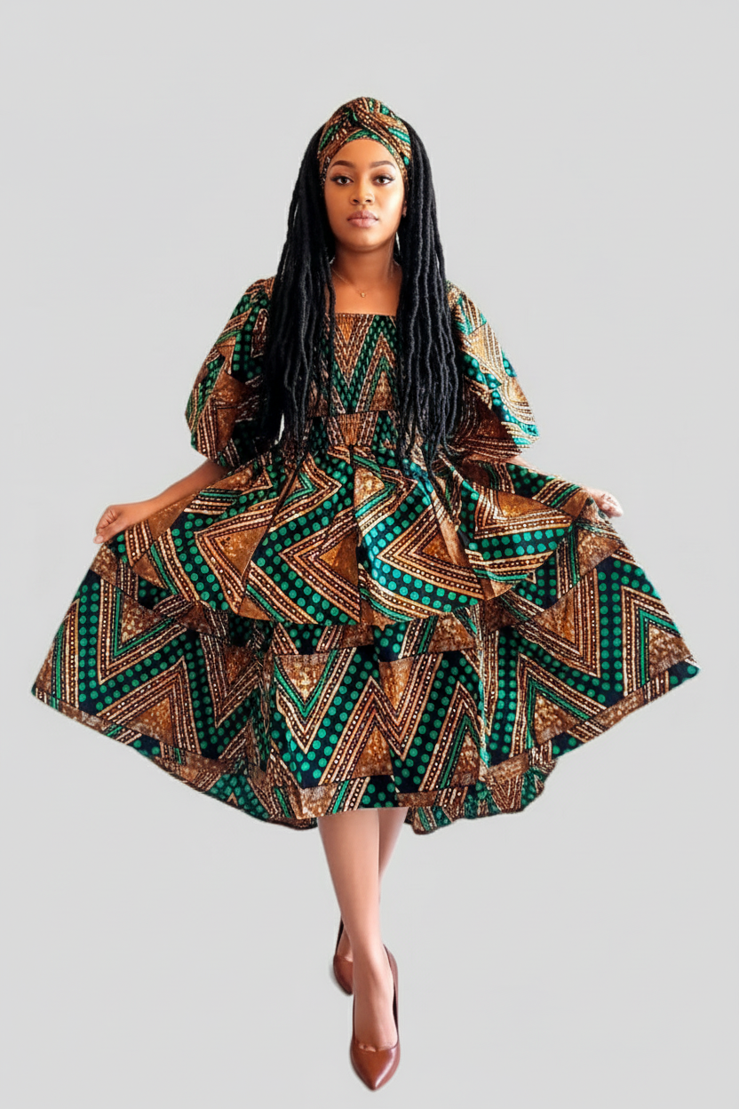 Women High/Low Flounce Dress  -DRS045 Green