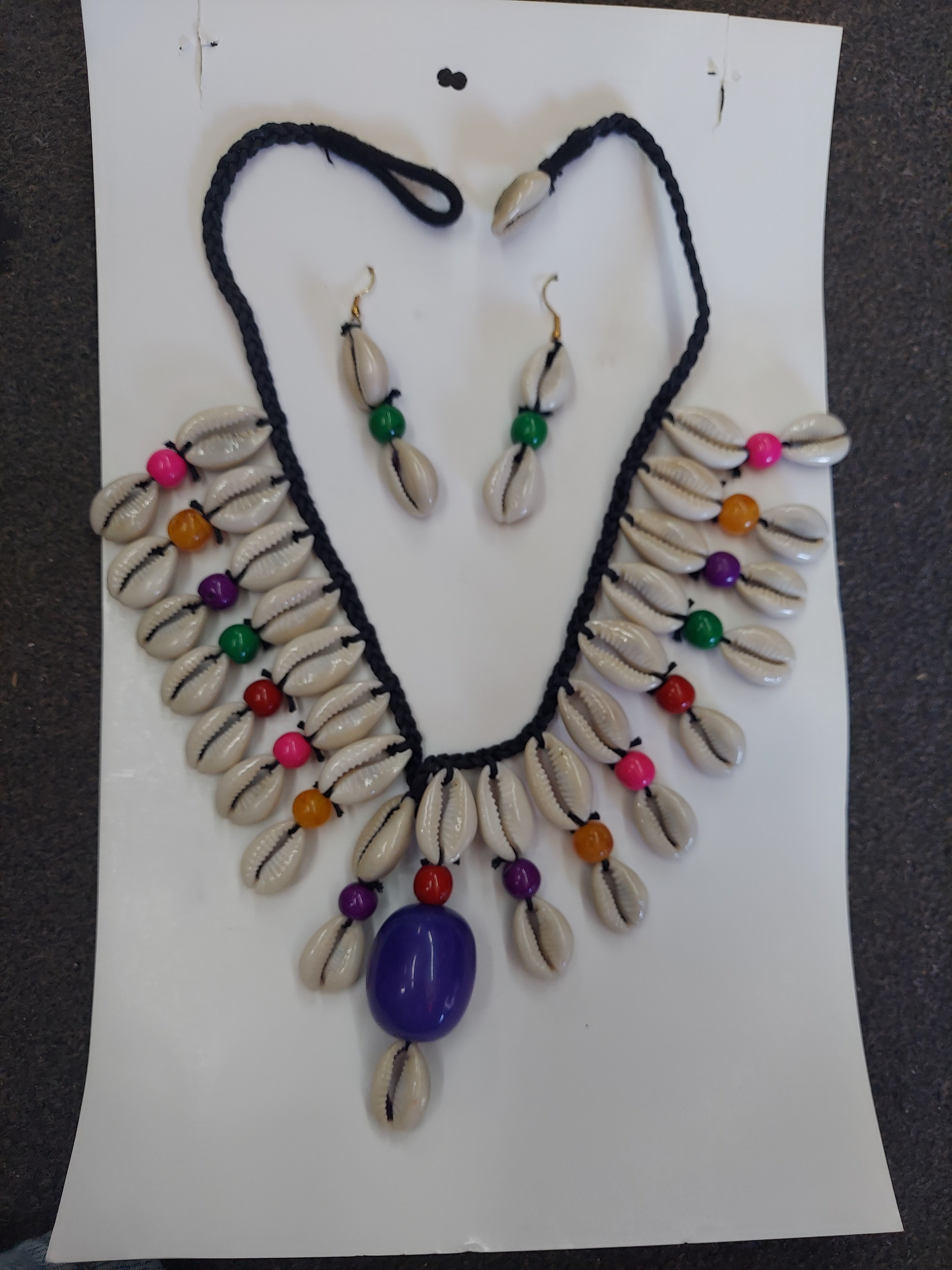 Cowrie Shell Necklace/ Earring Set- Multi