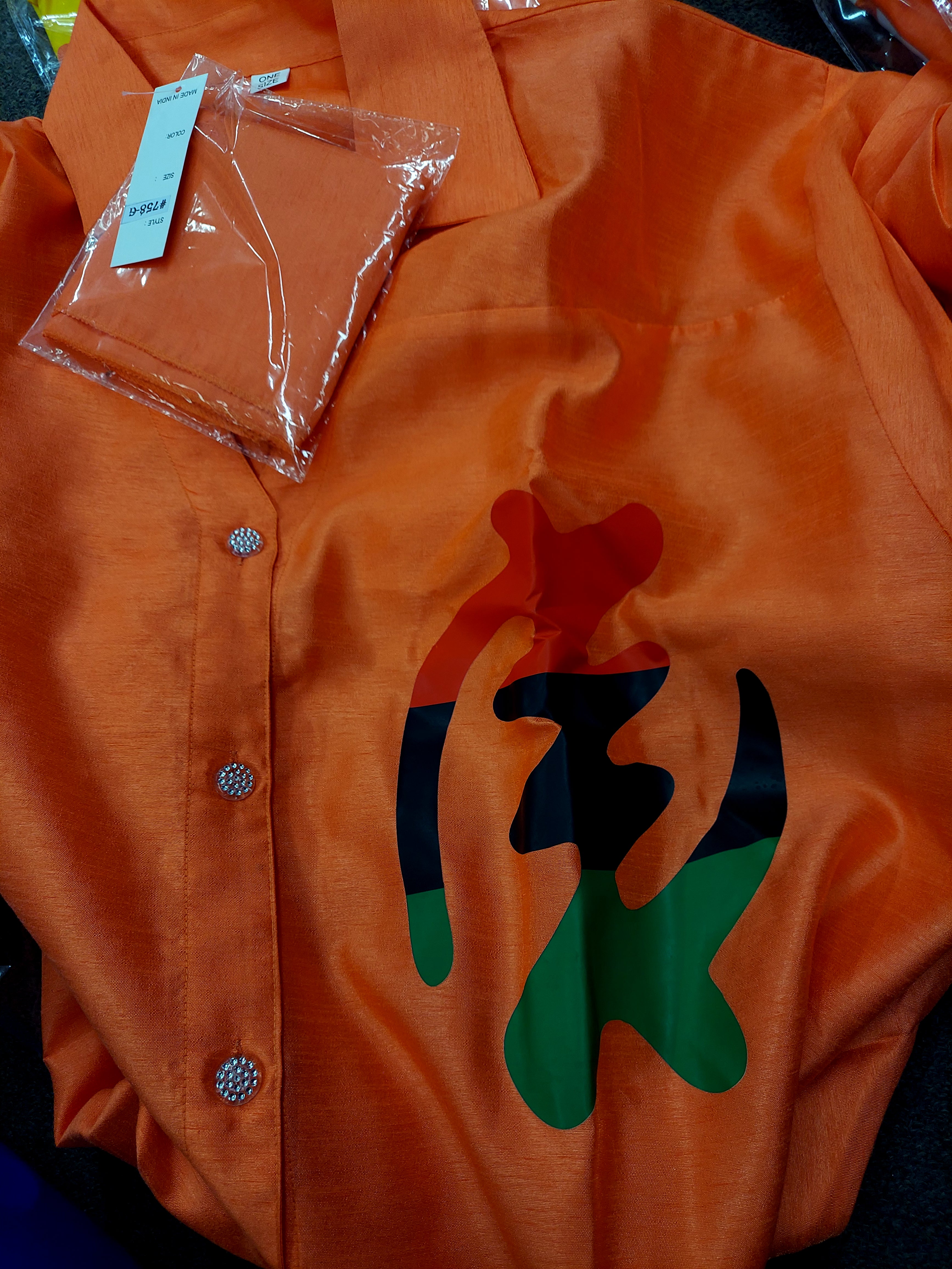 Swing Dress/ Faux Silk/ Ruffle Sleeve With Gyname Decal 758G Orange