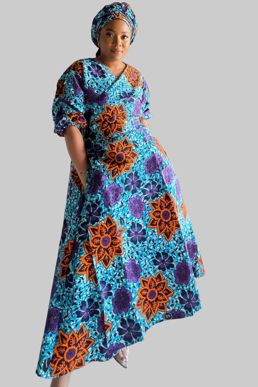 746 Wrap Dress With Puffed Sleeves Print 840