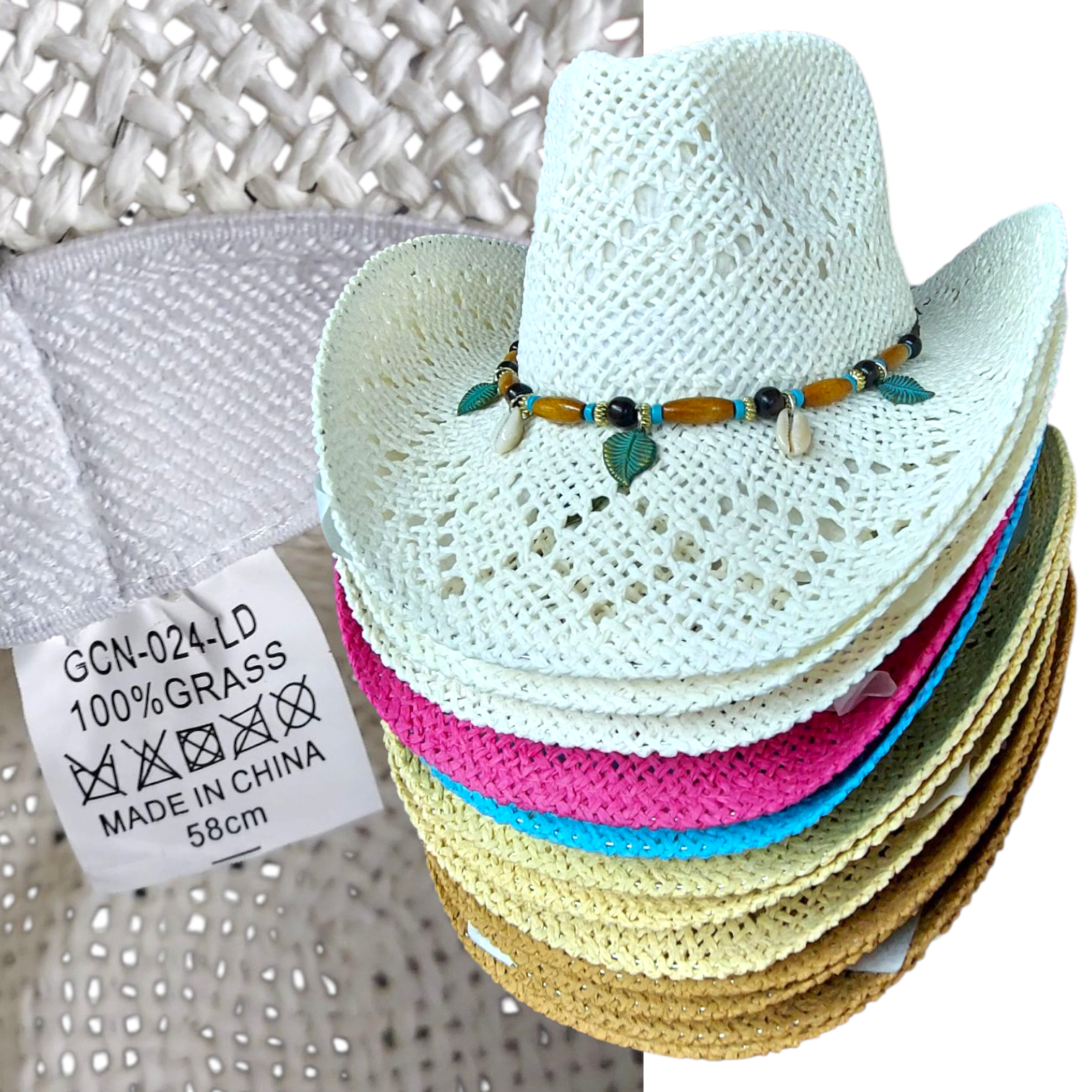 Cowgirl Straw Hat / Pack of 12 Western Hat- Cowrie Shell 2