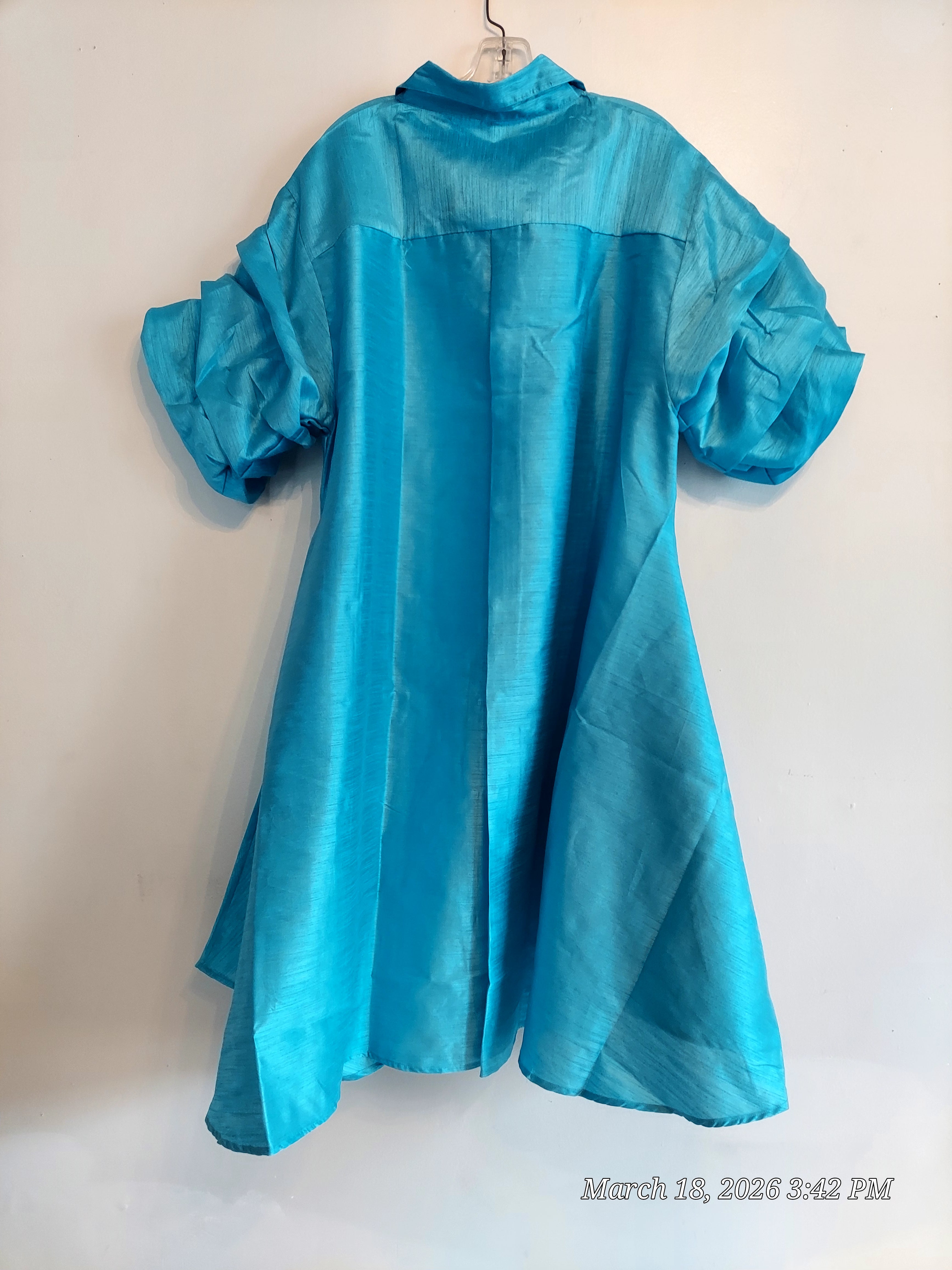 Swing Dress/ Faux Silk/ Ruffle Sleeve - 758 Teal