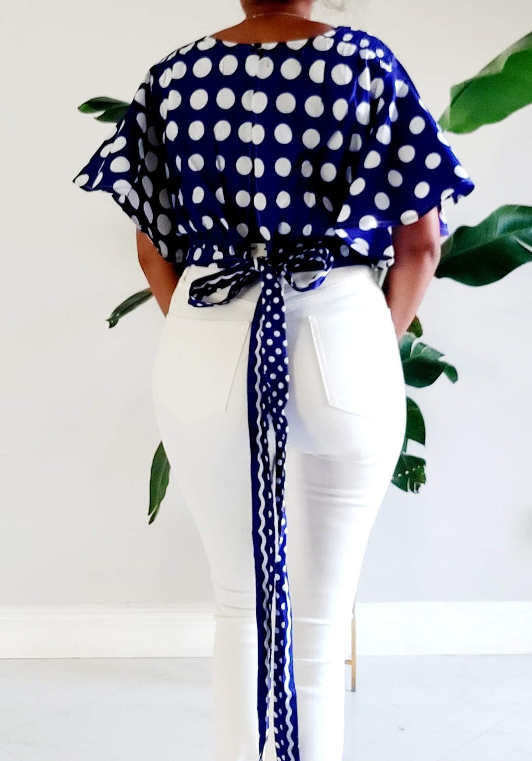 Women Skirt & Crop Top / Polka-Dot/Royal Blue/White