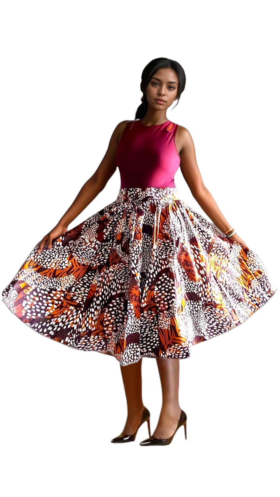 521 Mid Length Skirt - Brown/Cream