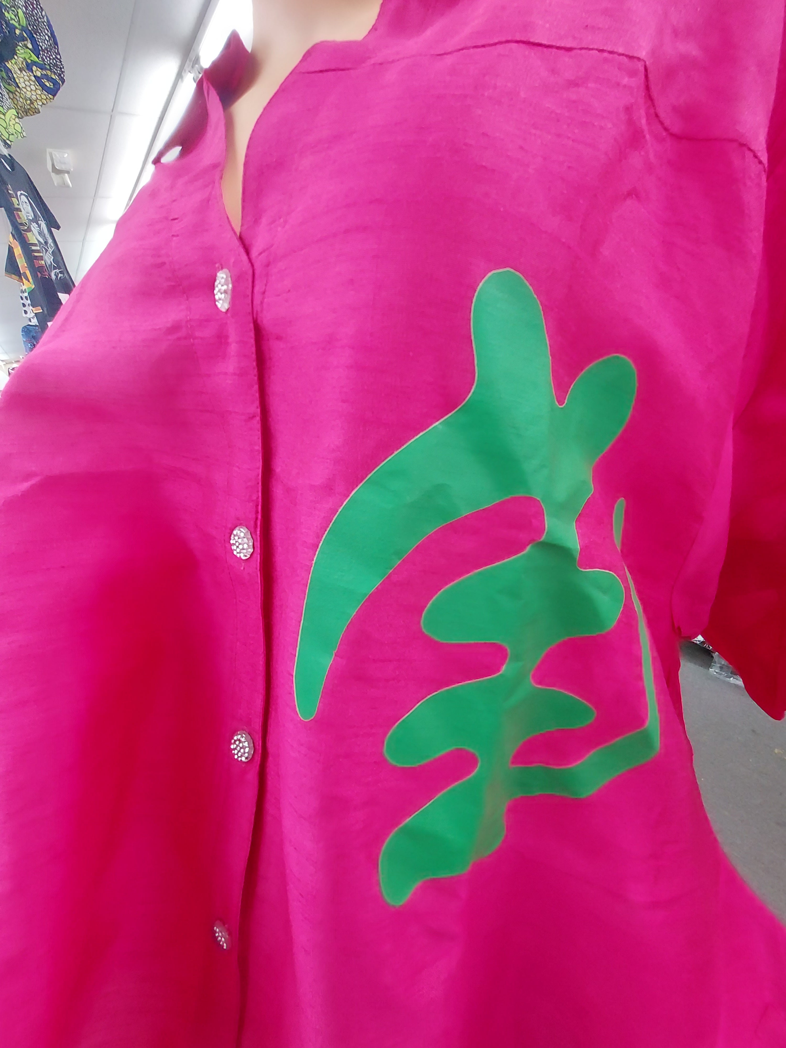 Swing Dress/ Faux Silk/ Ruffle Sleeve With Gyname Decal 758G Fuchsia