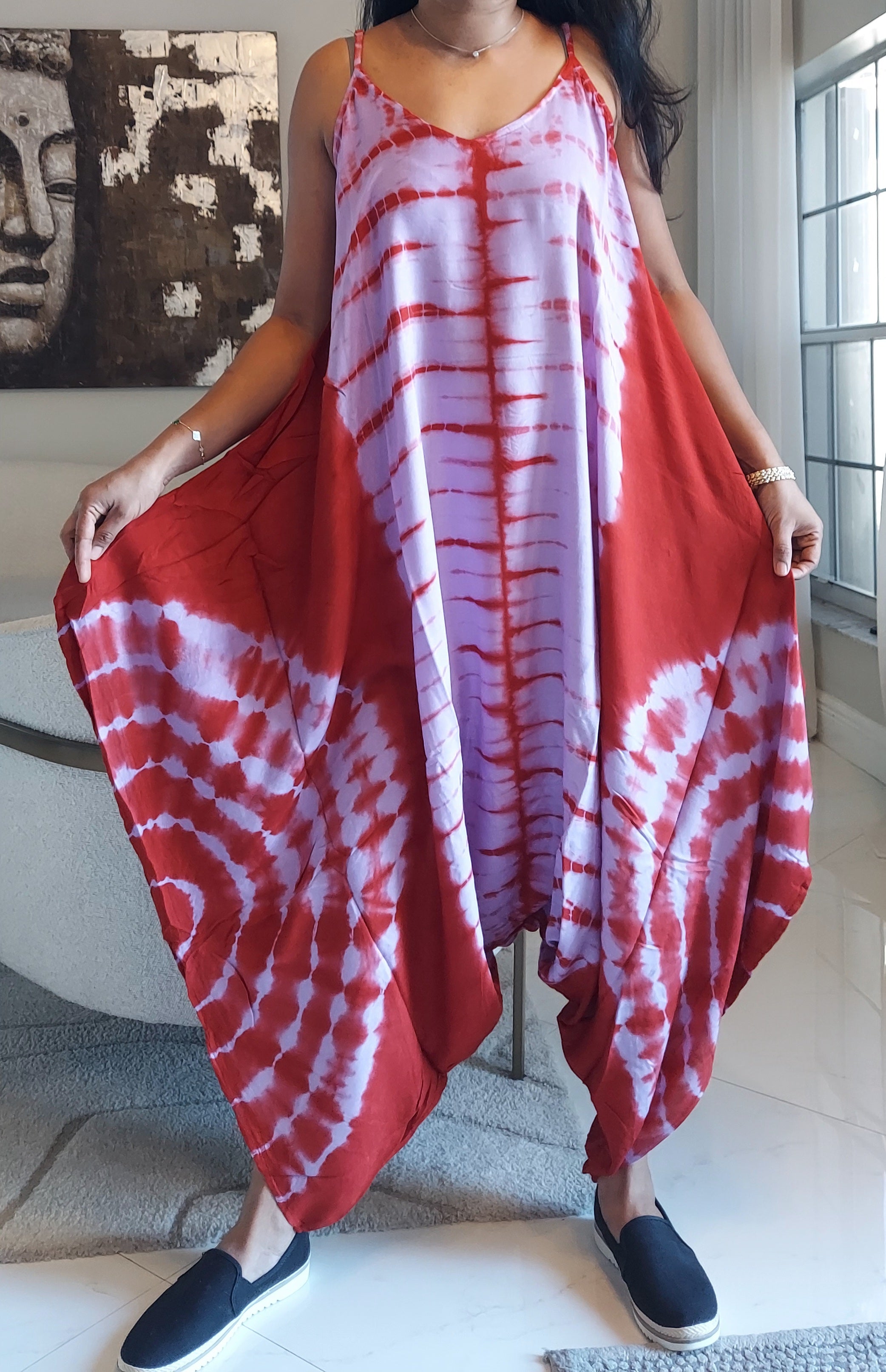 Harem Tie-Dye Jumpsuit Red/Purple 1105