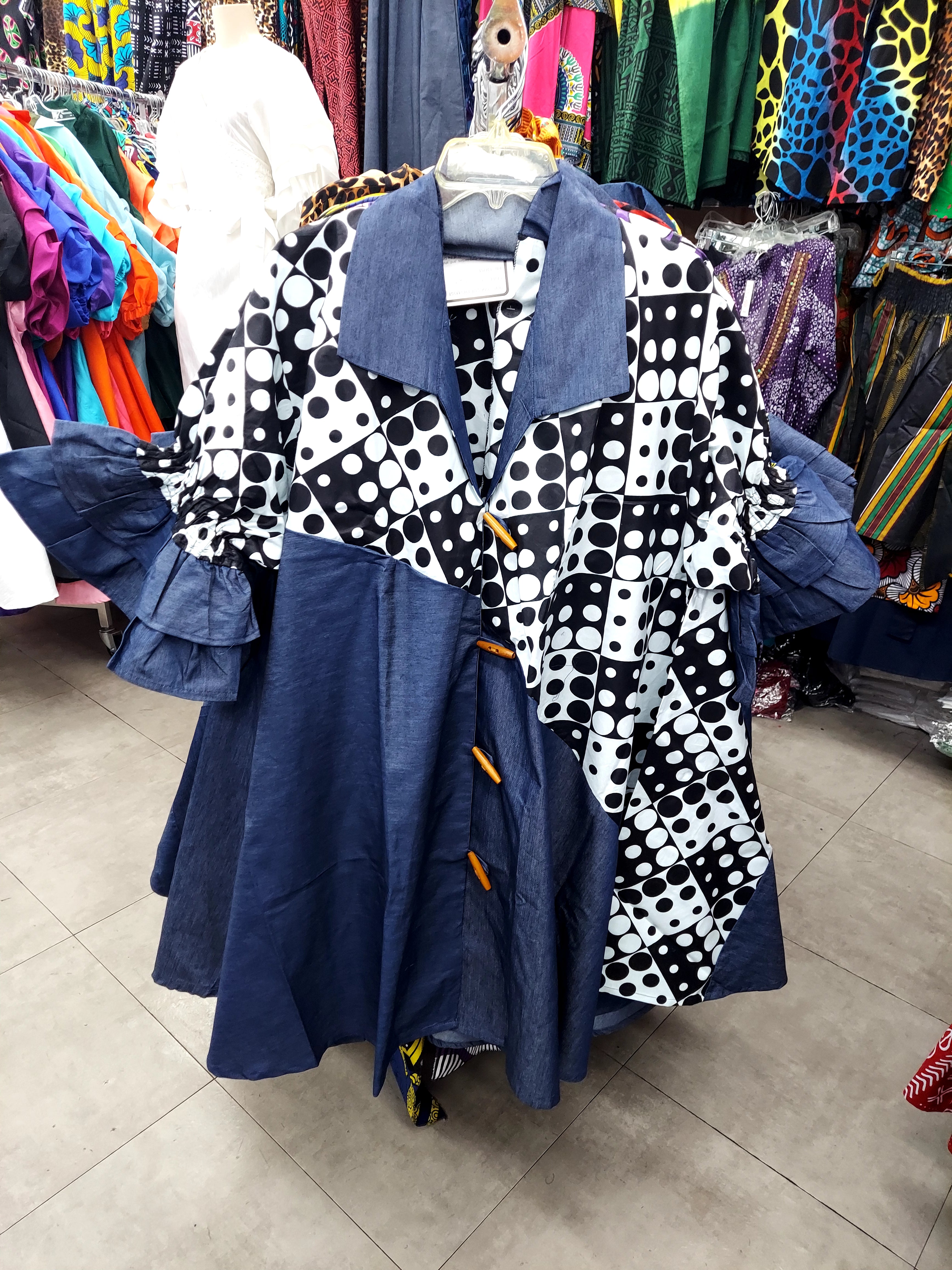 Denim Shirt Dress with Ankara African Print 3139-K