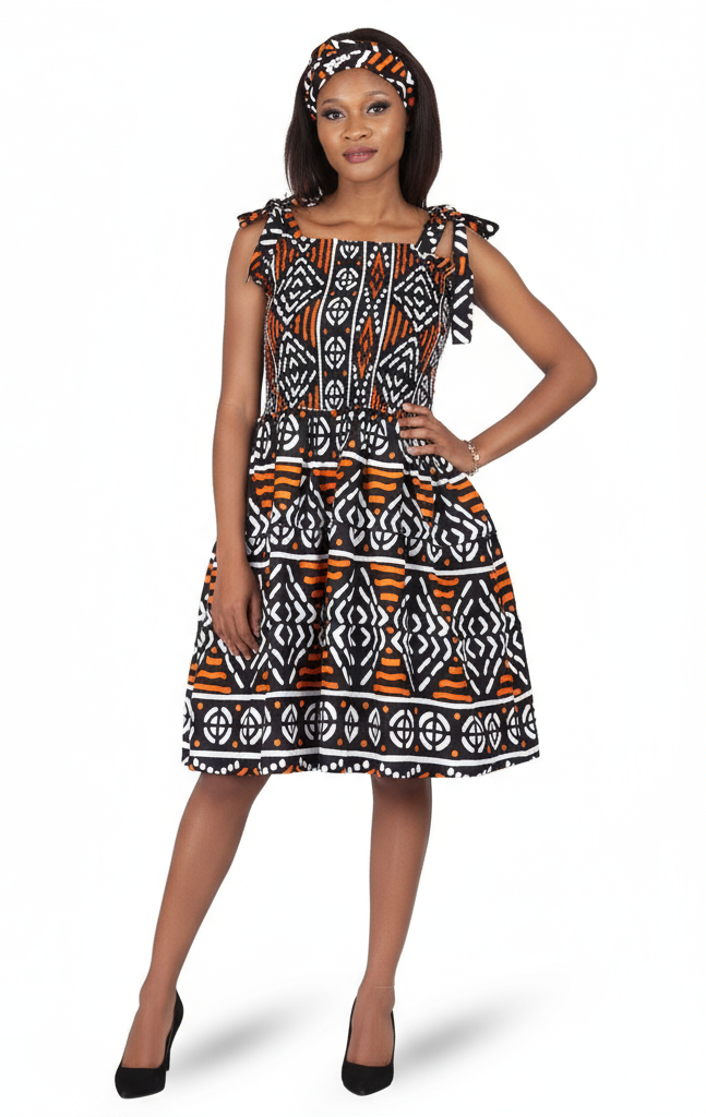 Flounce Dress/Shoulder Straps /African Anarka  Print KVZ66