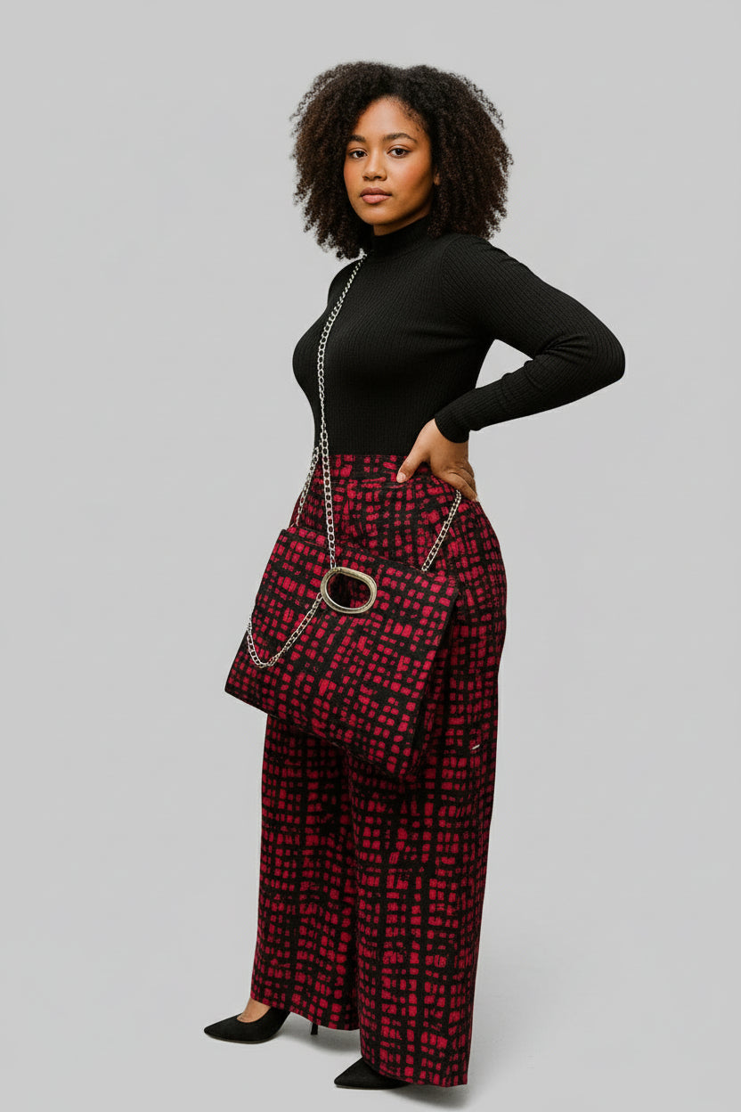 Combo Palazzo Pant & Pocketbook Set  Red PS14