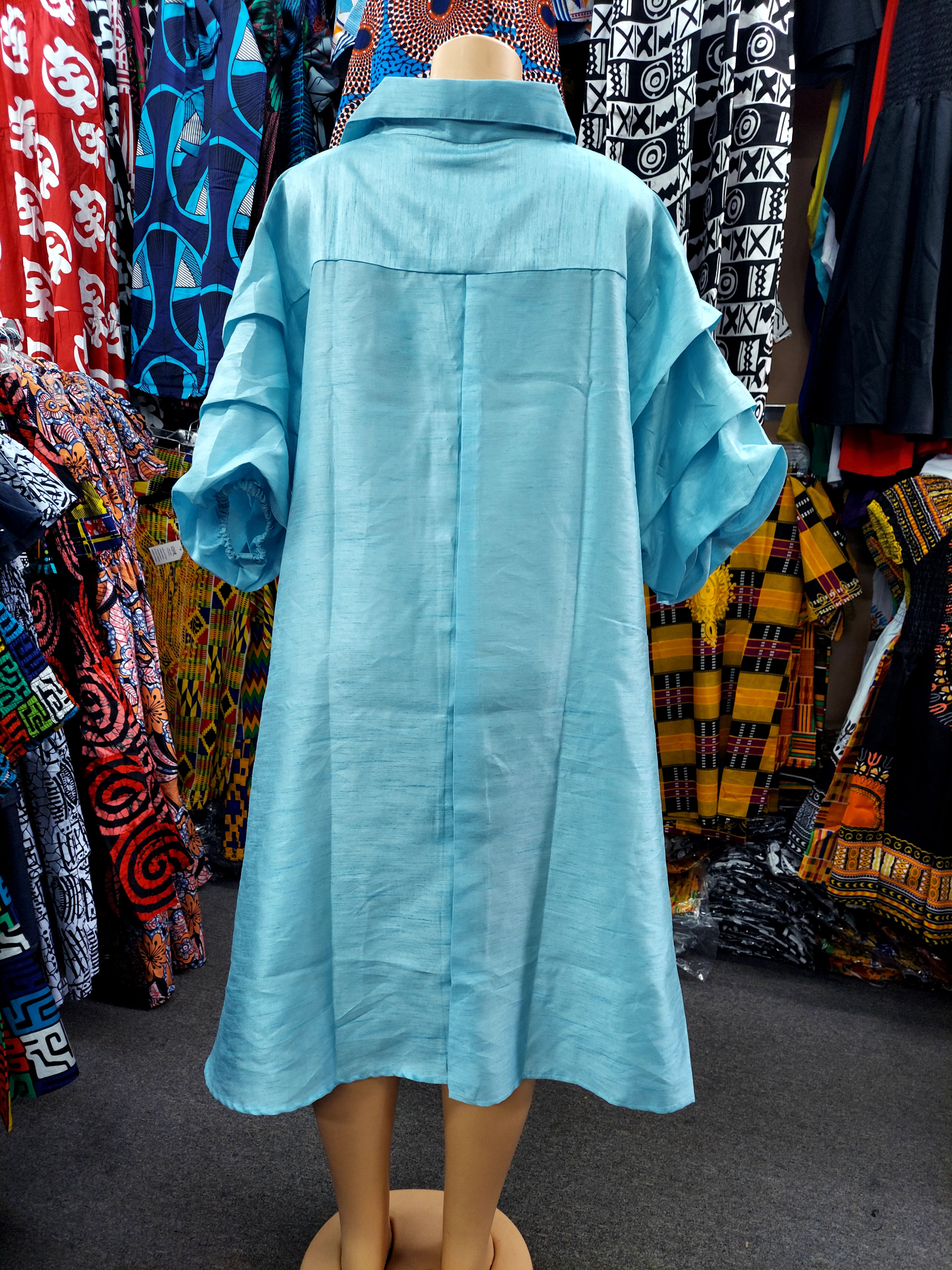 Swing Dress/ Faux Silk/ Ruffle Sleeve With Gyname Decal 758G Baby Blue