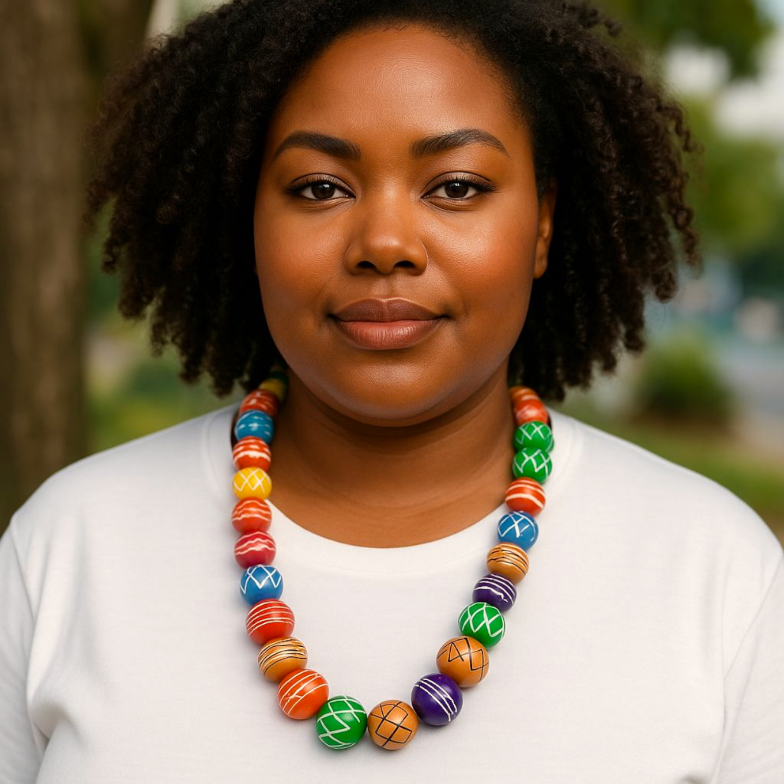 Beaded Necklace Multi color Tribal Print