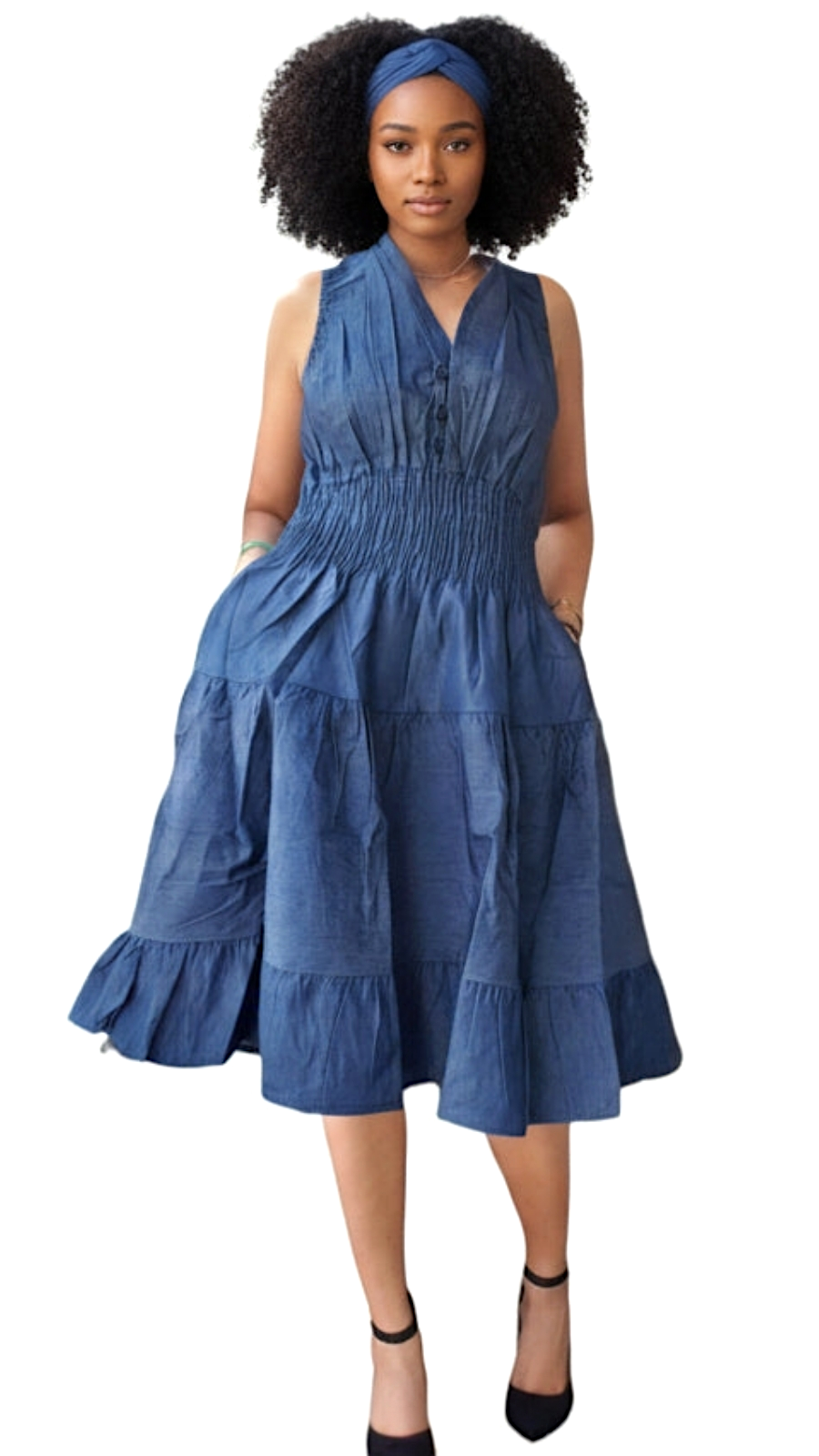 3028M Women Mid Length  Denim Dress