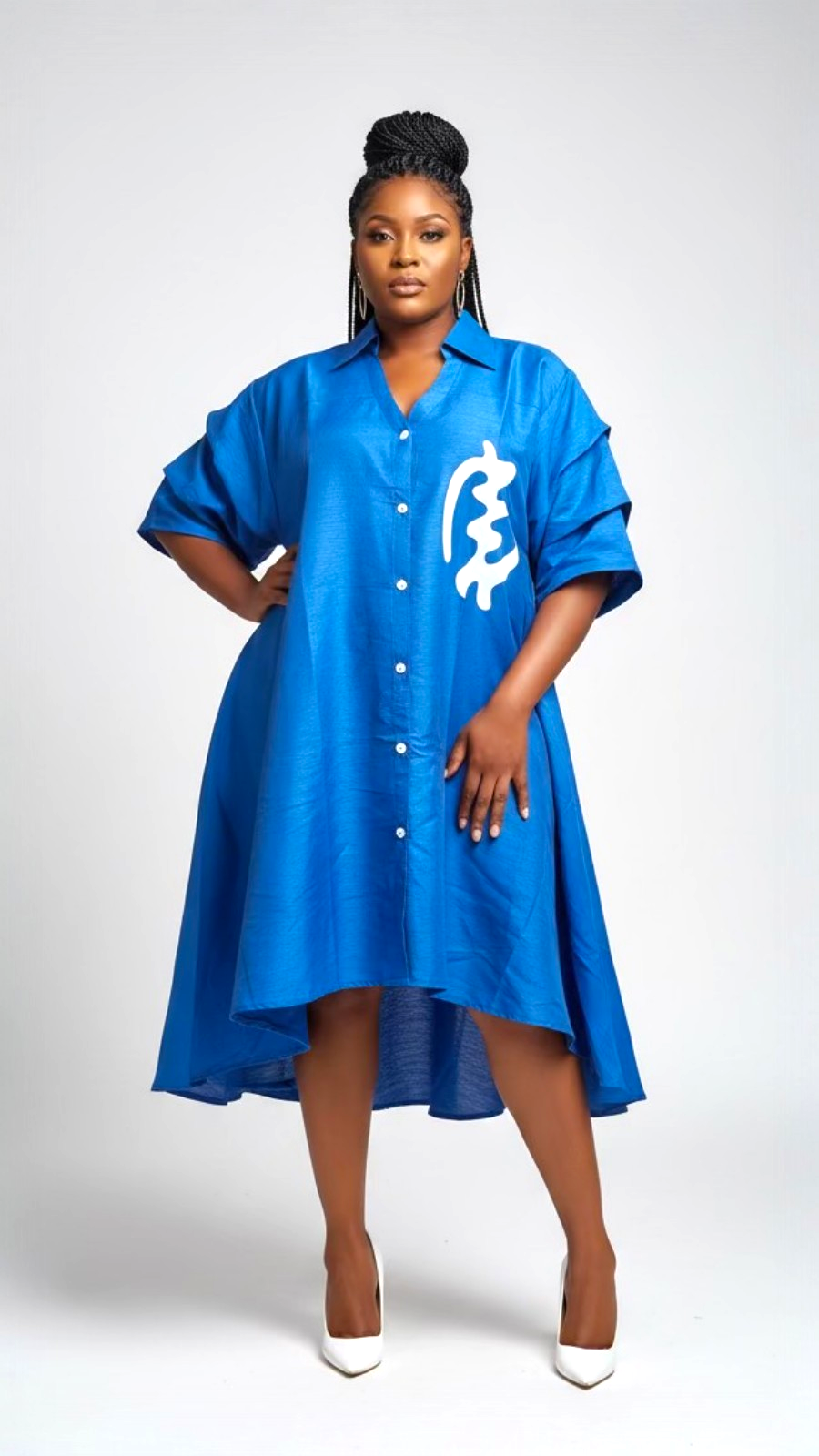 Swing Dress/ Faux Silk/ Ruffle Sleeve With Gyname Decal 758G Royal Blue
