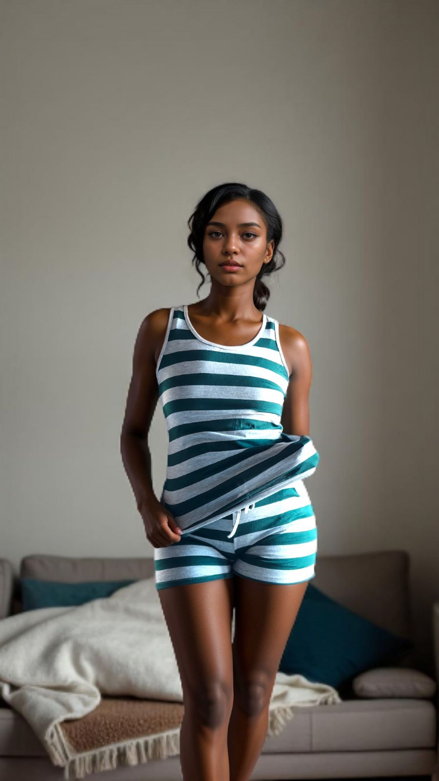 Shorts Set/ Racer Back - Stripe 6005