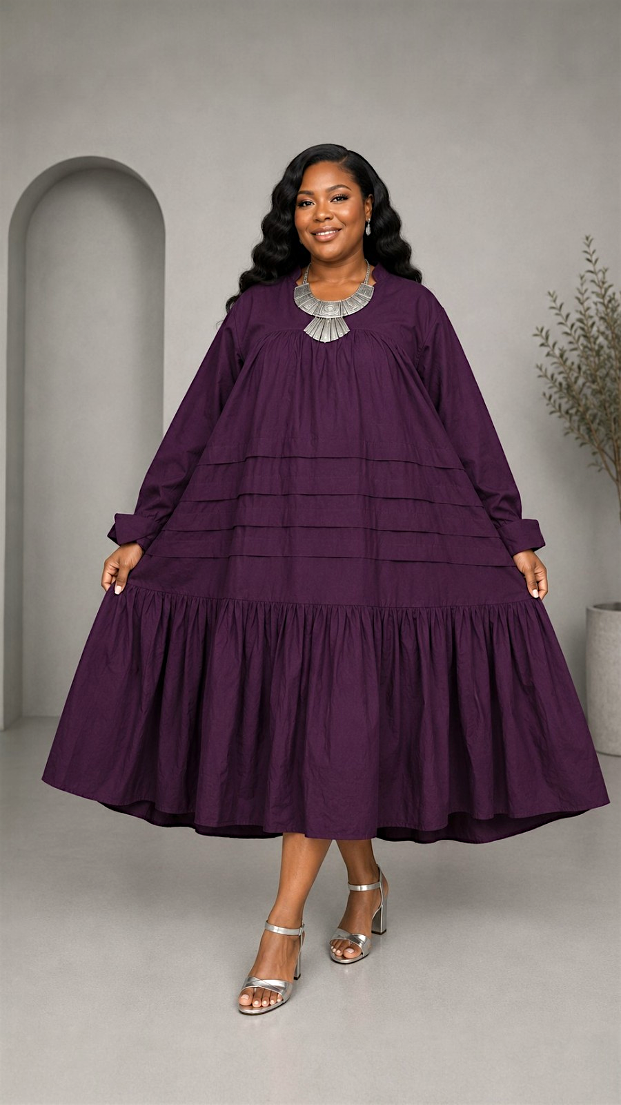 Tiered Midi Dress - Purple 7580