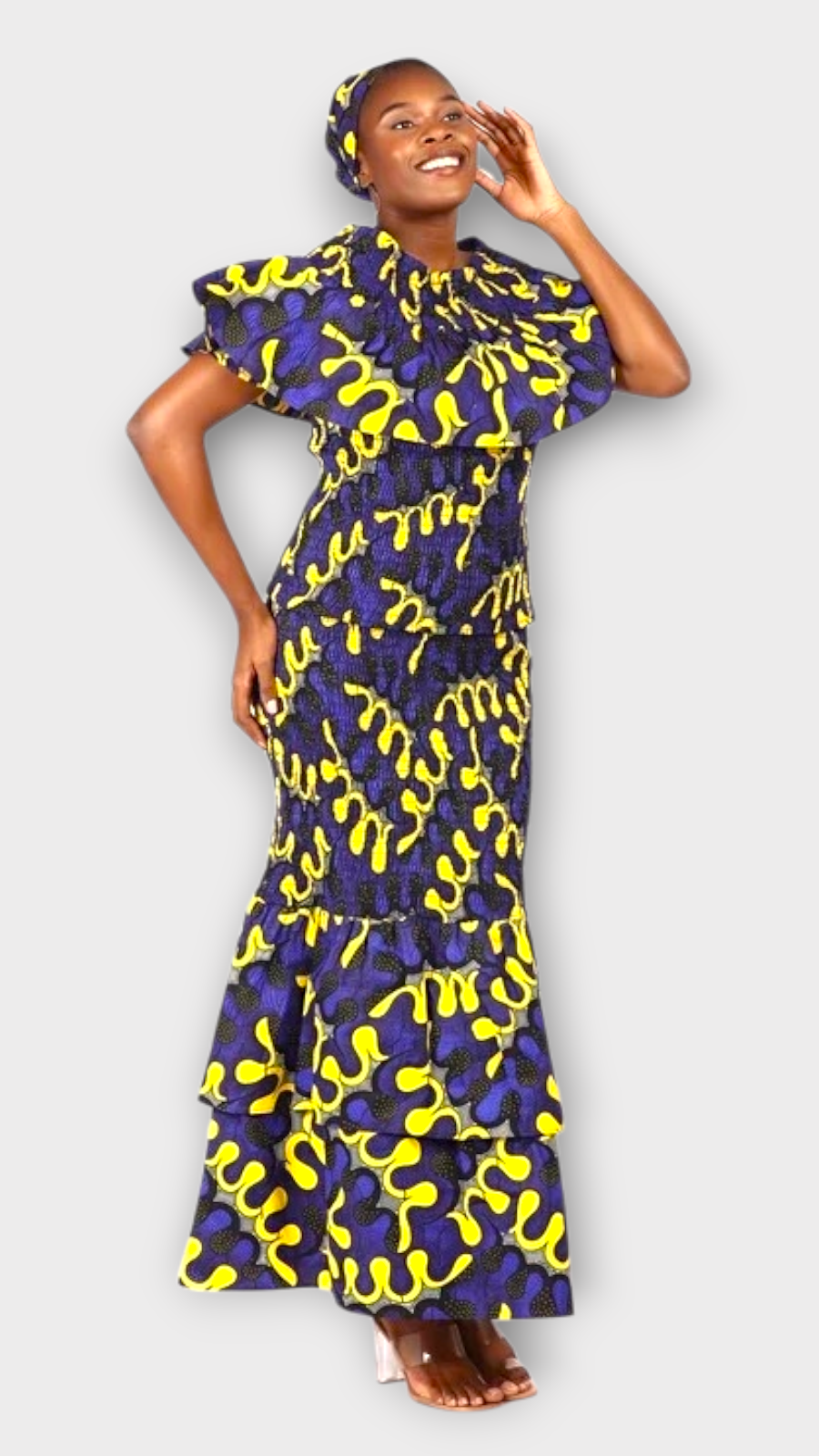 Smock fit & flare Skirt & Blouse Set-Blue DRS019