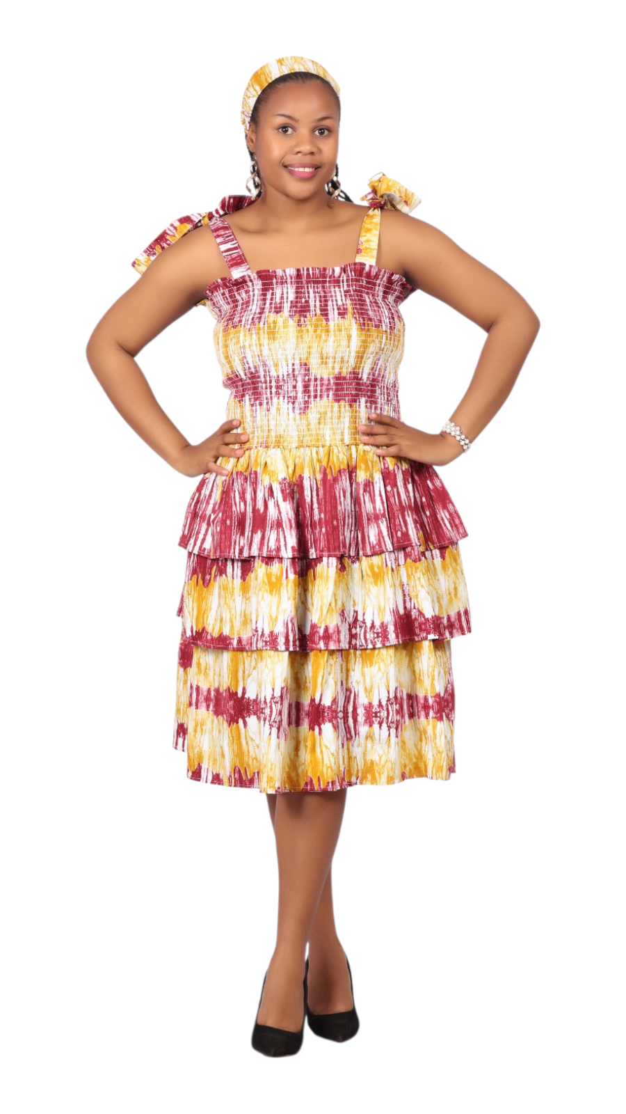 Flounce Dress/Shoulder Straps /African Anarka  Print D KVZ66