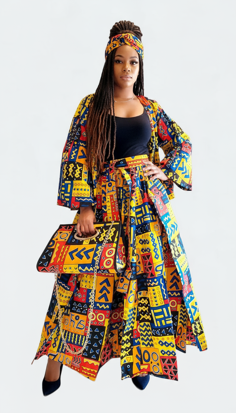 3pcs Set Maxi Skirt Pocketbook wrap Dress 746 D