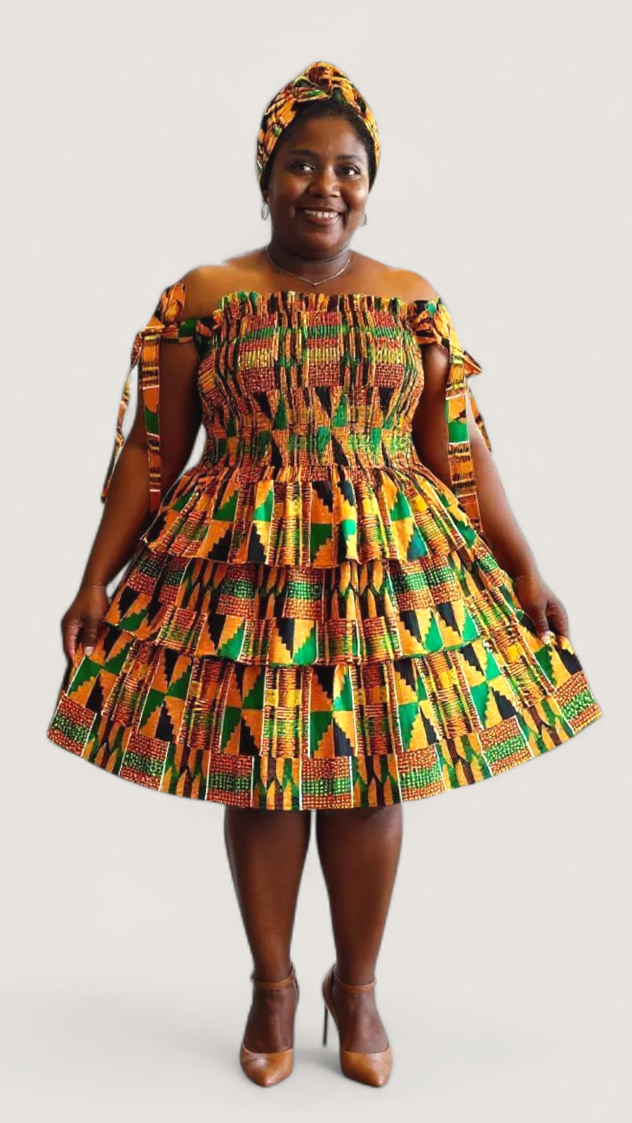Flounce Dress/Shoulder Straps /African Anarka  Print KVZ66