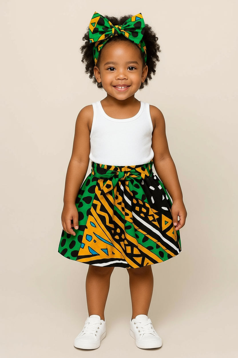 Little Girls Skirt & Bow Set-Kids K005 Green
