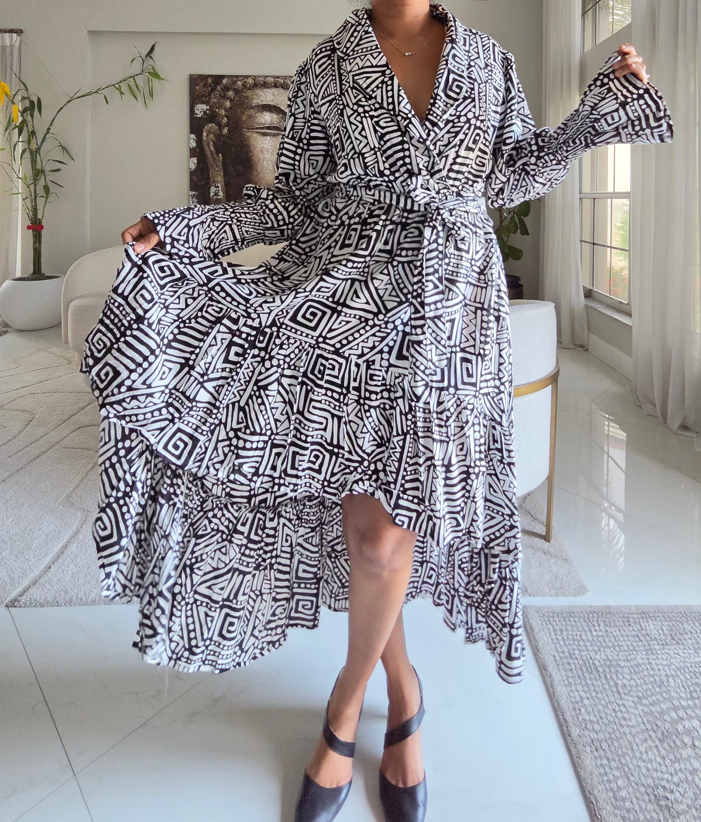 Monochrome Geometric High-Low Dress - 7632R