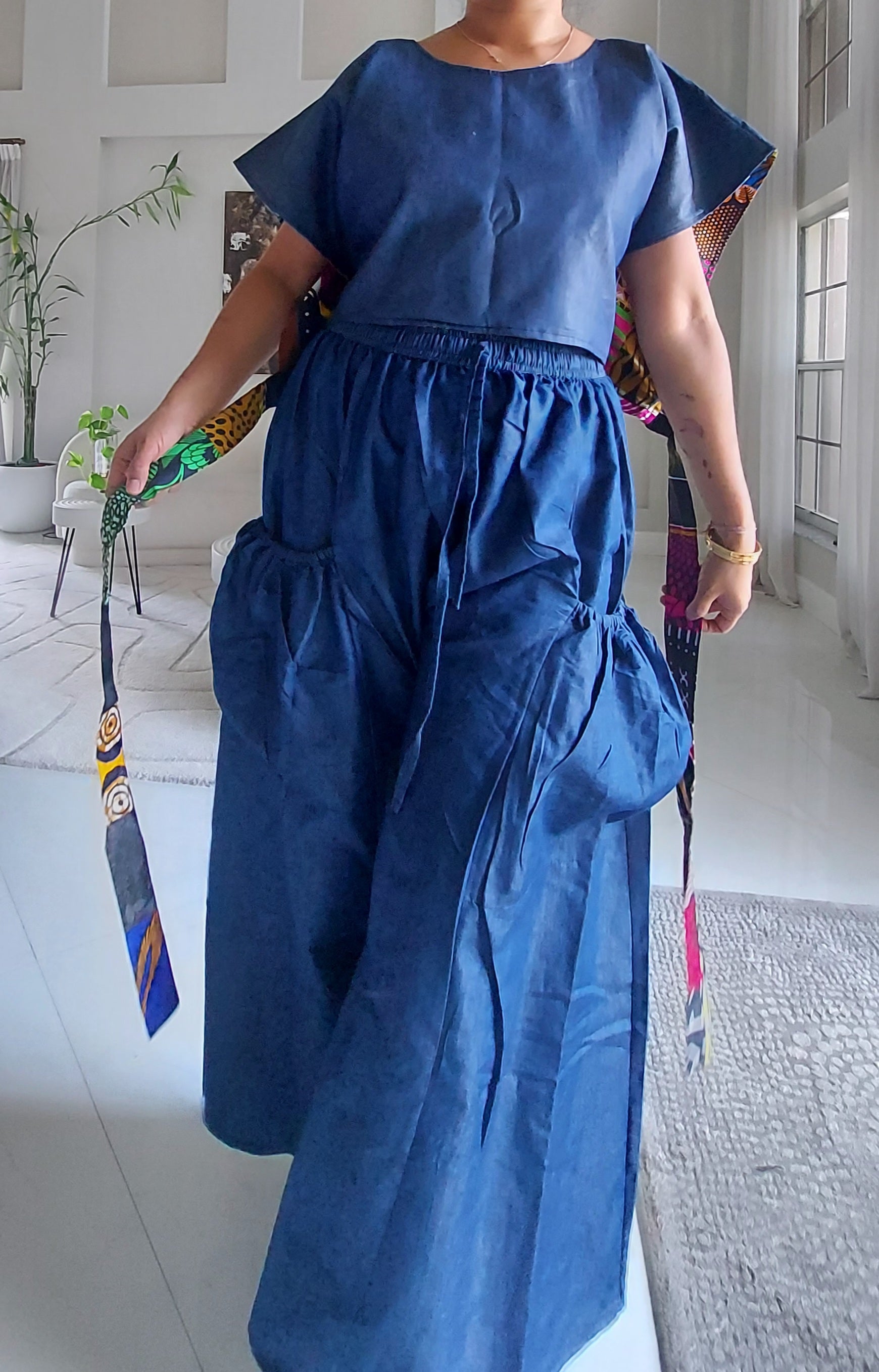 Denim Big Pocket Palazzo Pant - 45 Dark Blue Denim