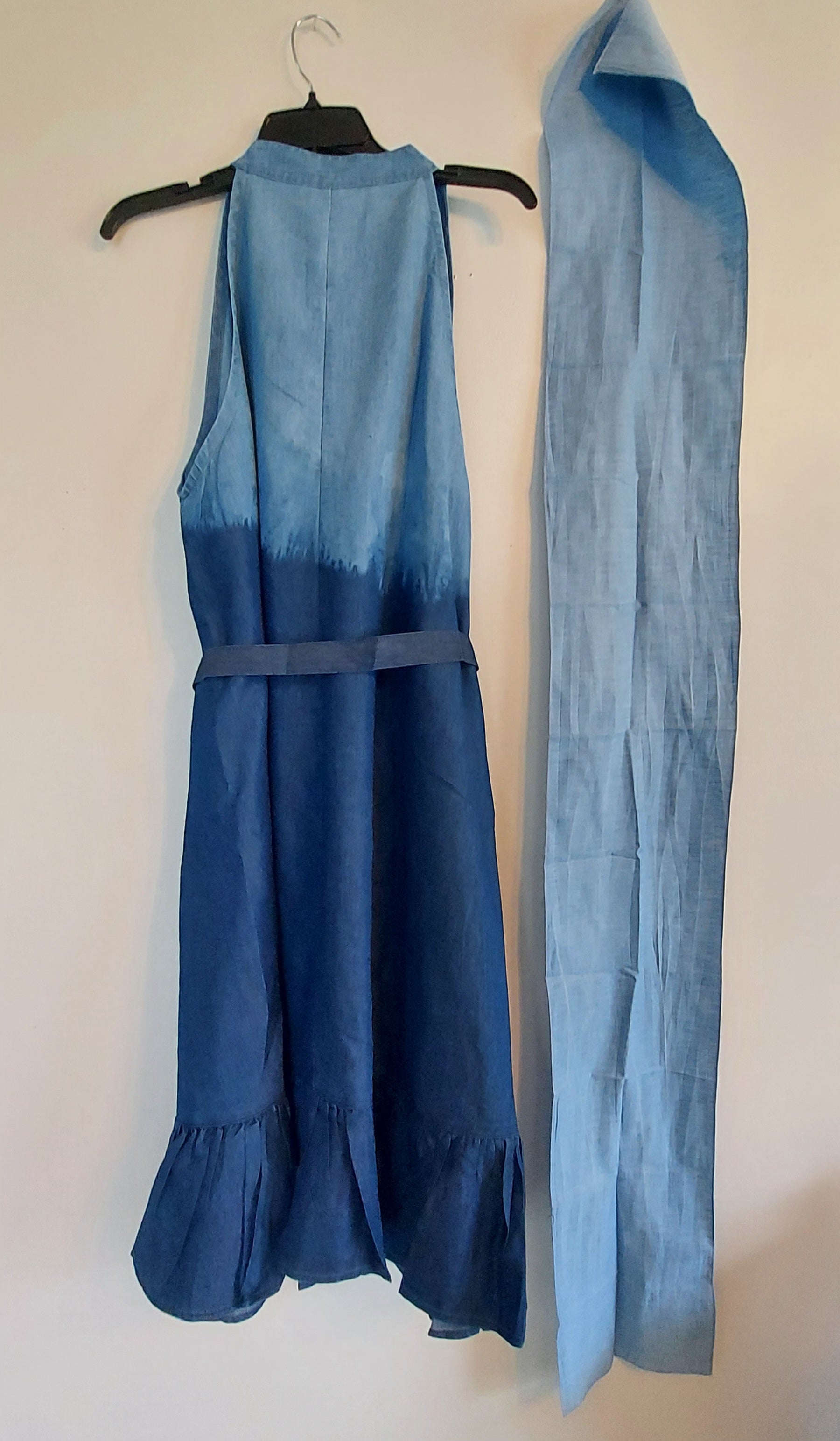 Haltered Neck Button Middi Dress 796 Two Tone  Denim