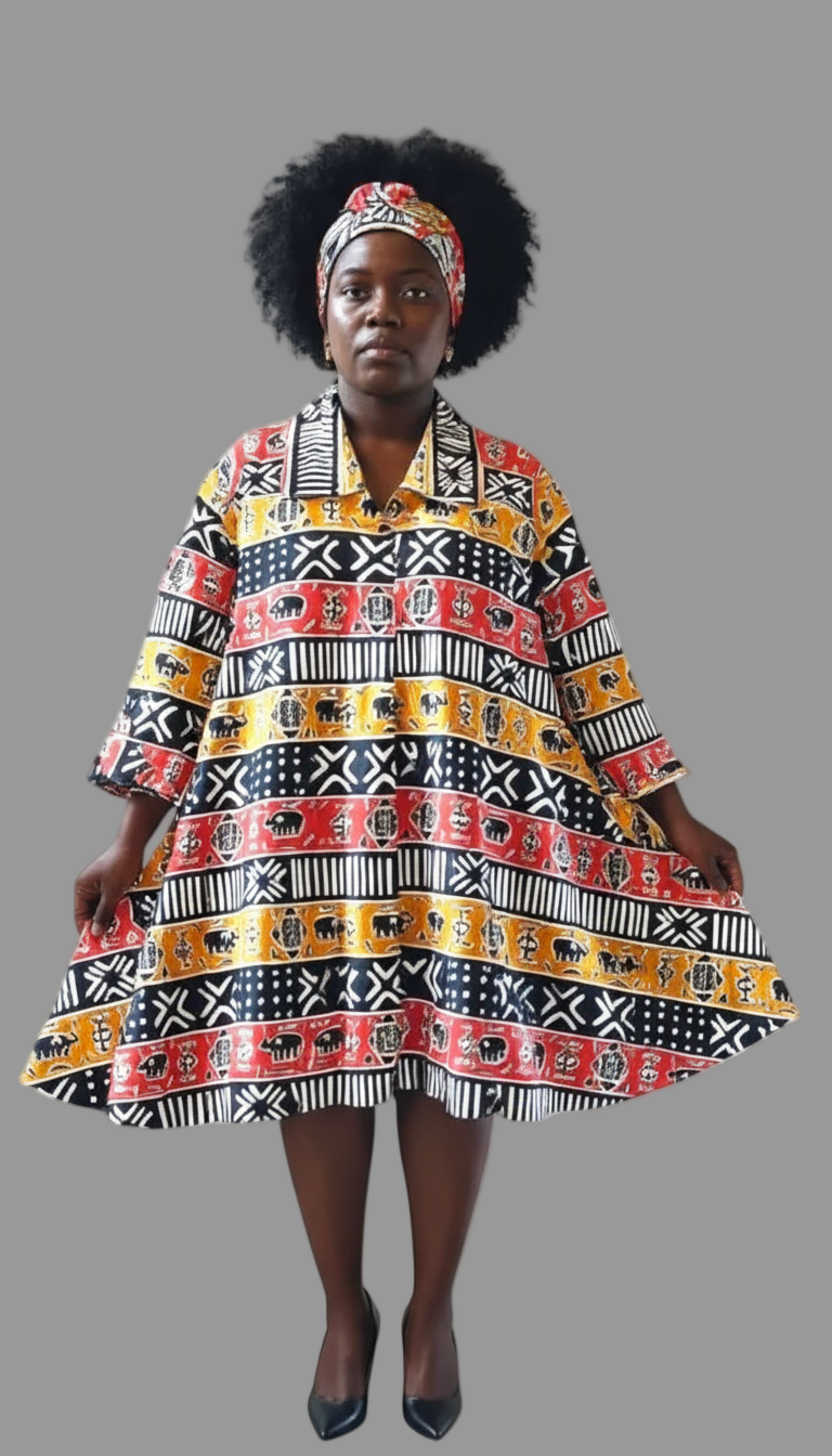 Cotton Swing  Dress / Top- Ankara Tribal2 Print - 243 / DRS029