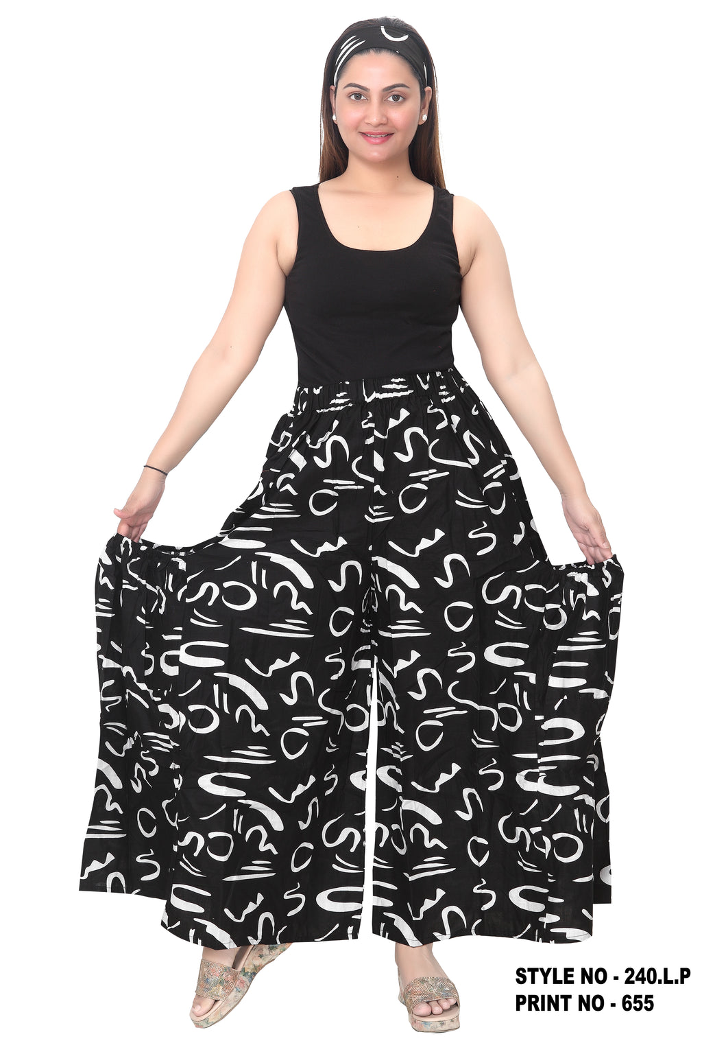 240 Big Pocket Palazzo Pant Print Black/White 655