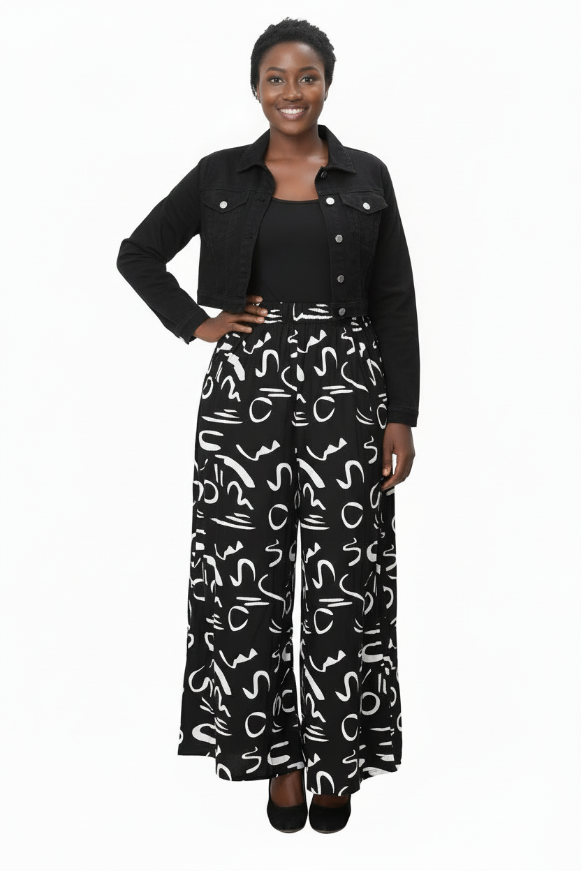 240 Big Pocket Palazzo Pant Print Black/White 655