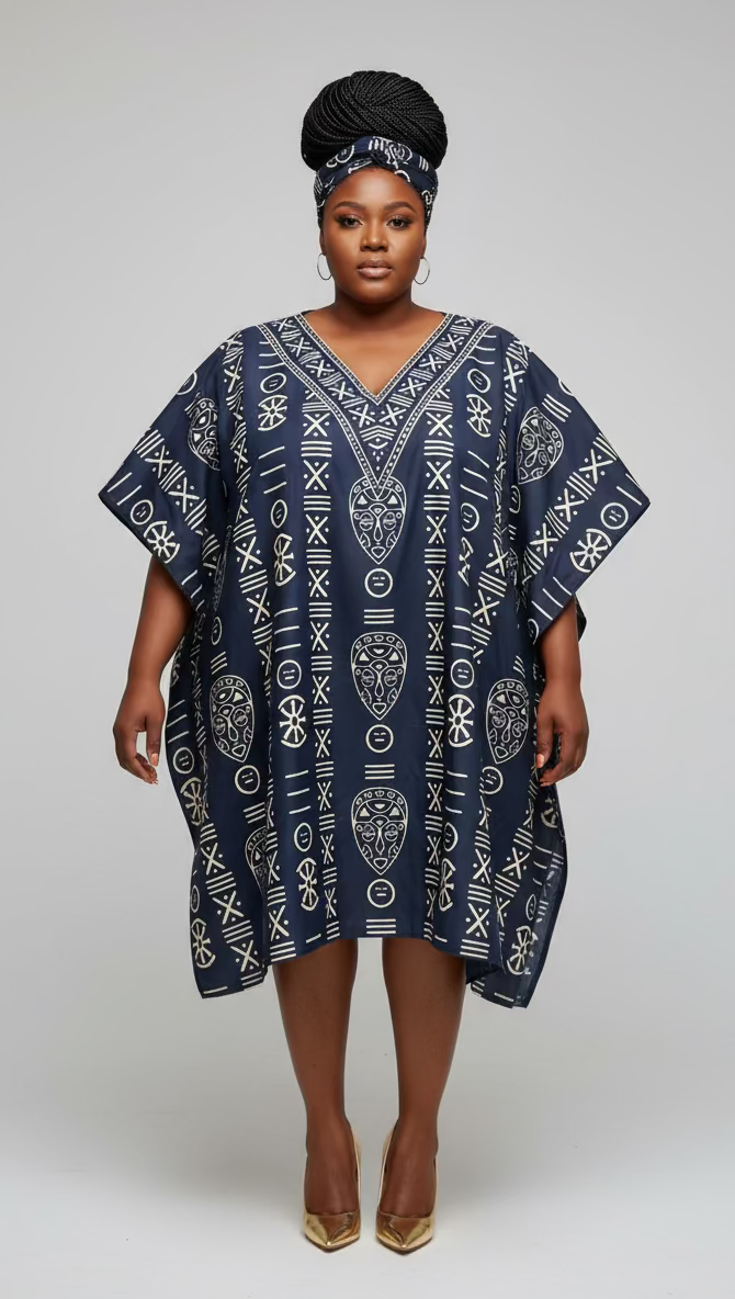 Kaftan Top / Short Dress- Tribal Print- KF01